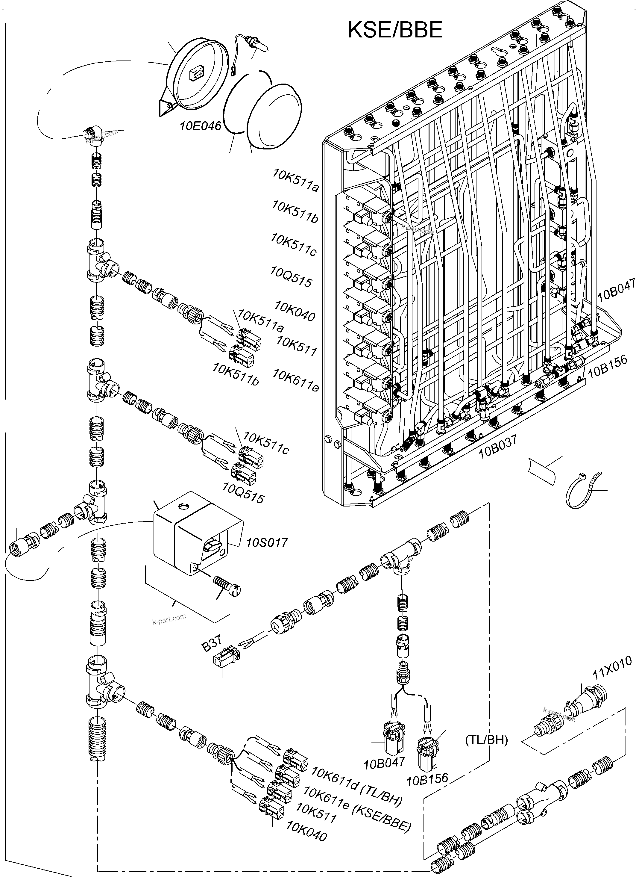 Komatsu parts book diagram for PC3000-6 S/N 06279: CABLES - PILOT CONTROL FRAME