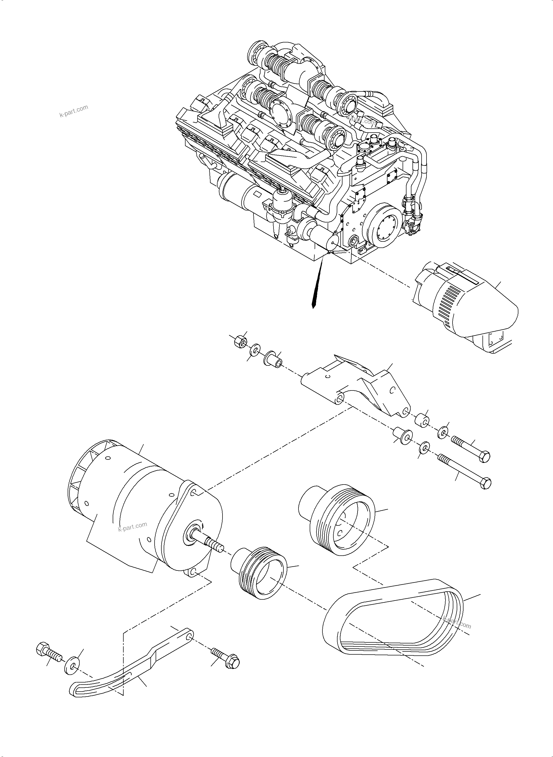 Komatsu parts book diagram for PC3000-6 S/N 06279: ALTERNATOR ARRANGEMENT