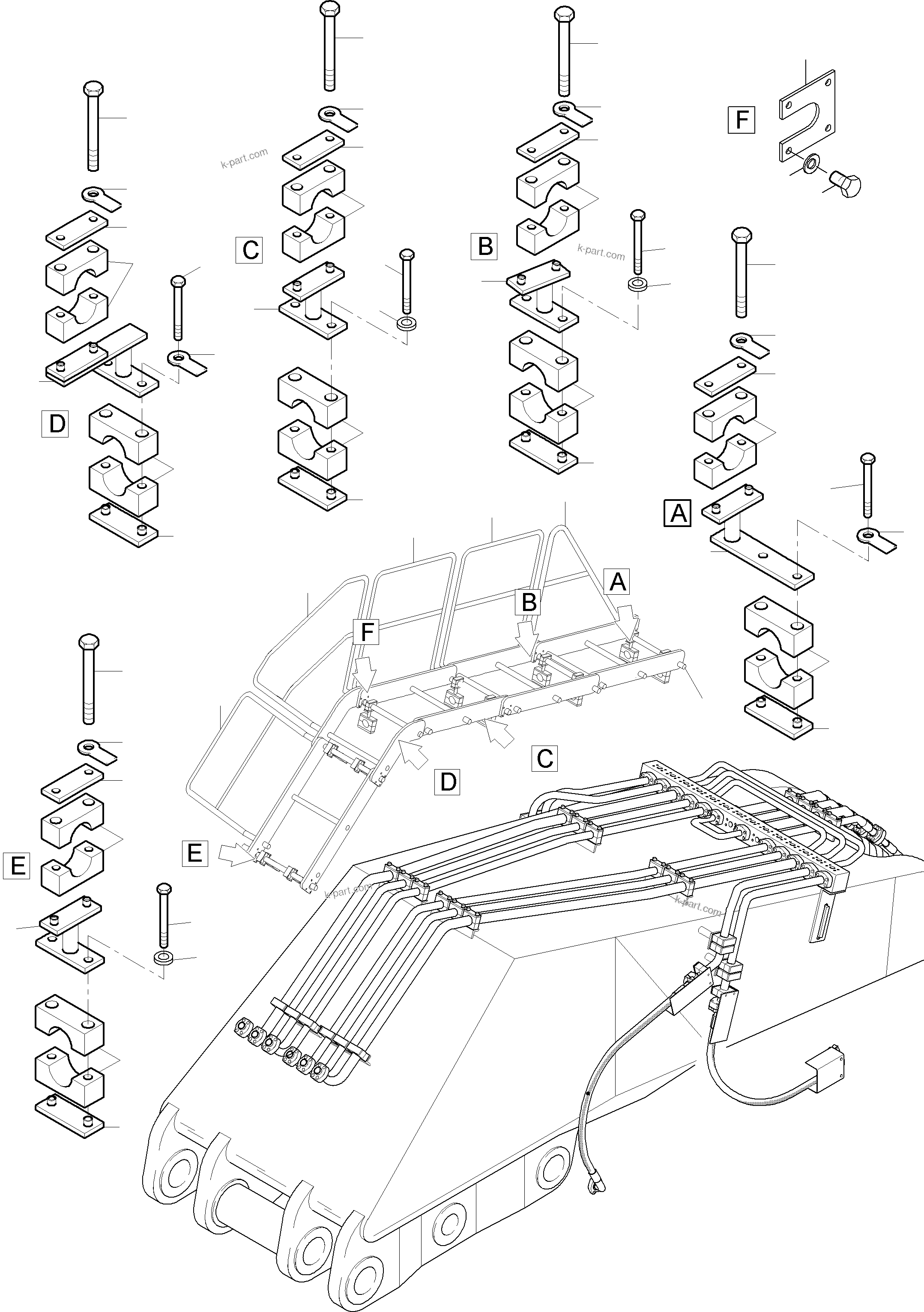 Komatsu parts book diagram for PC3000-6 S/N 06280: LADDER - BULLCLAM BUCKET BOOM 6M