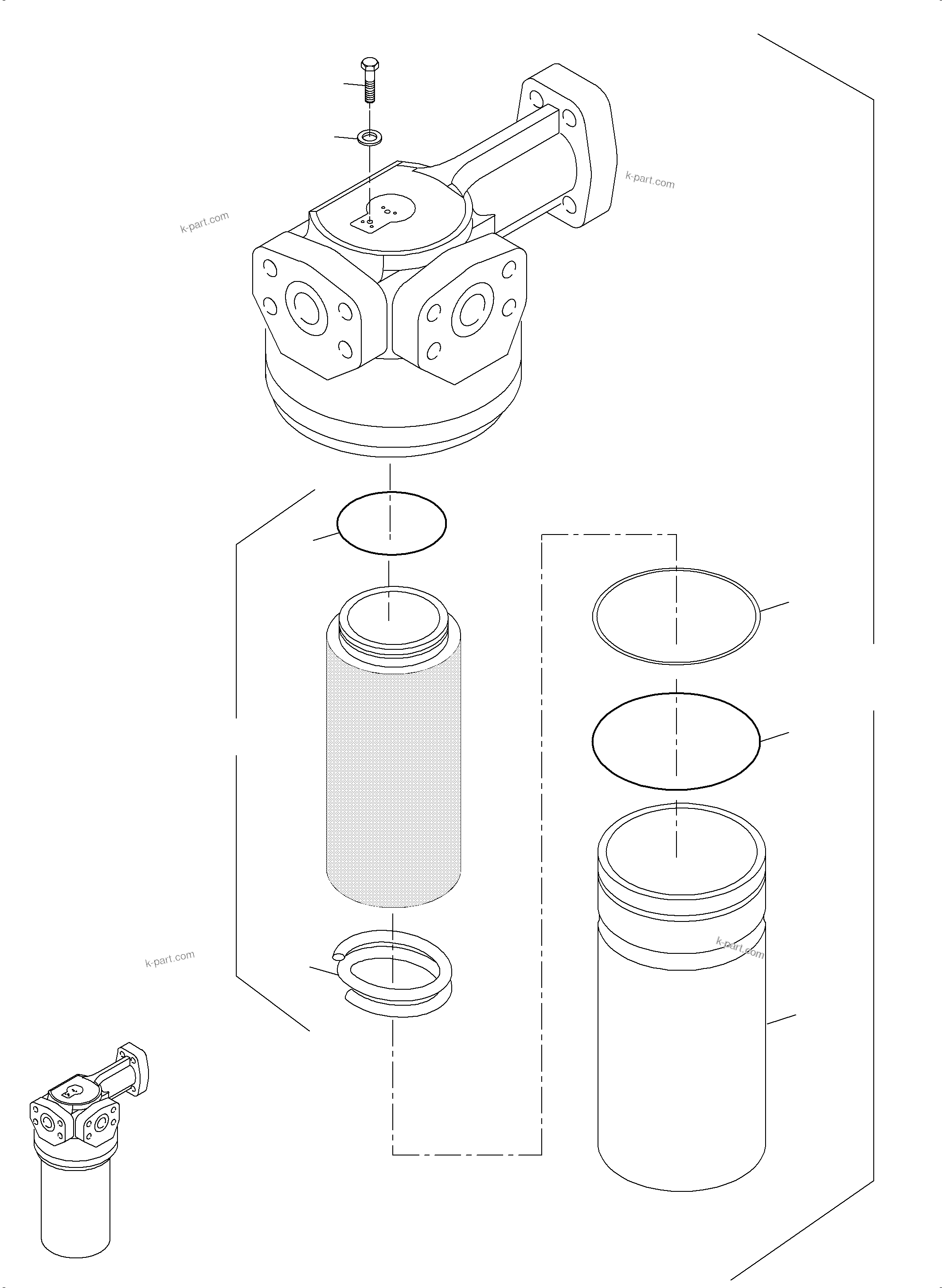 Komatsu parts book diagram for PC3000-6 S/N 06280: H. P. FILTER