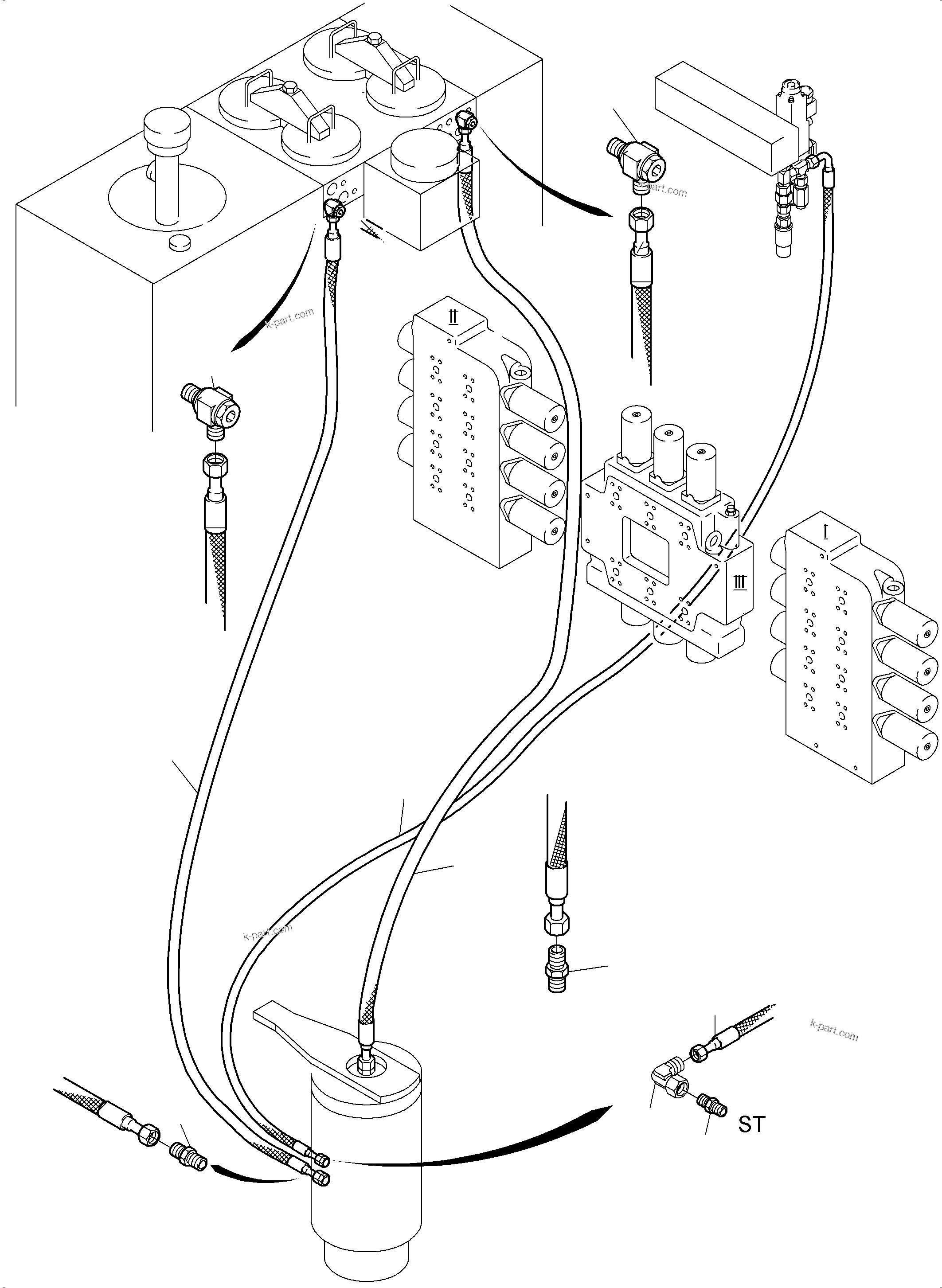Komatsu parts book diagram for PC3000-6 S/N 06280: LINES ROTARY JOINT (ST,T,L)