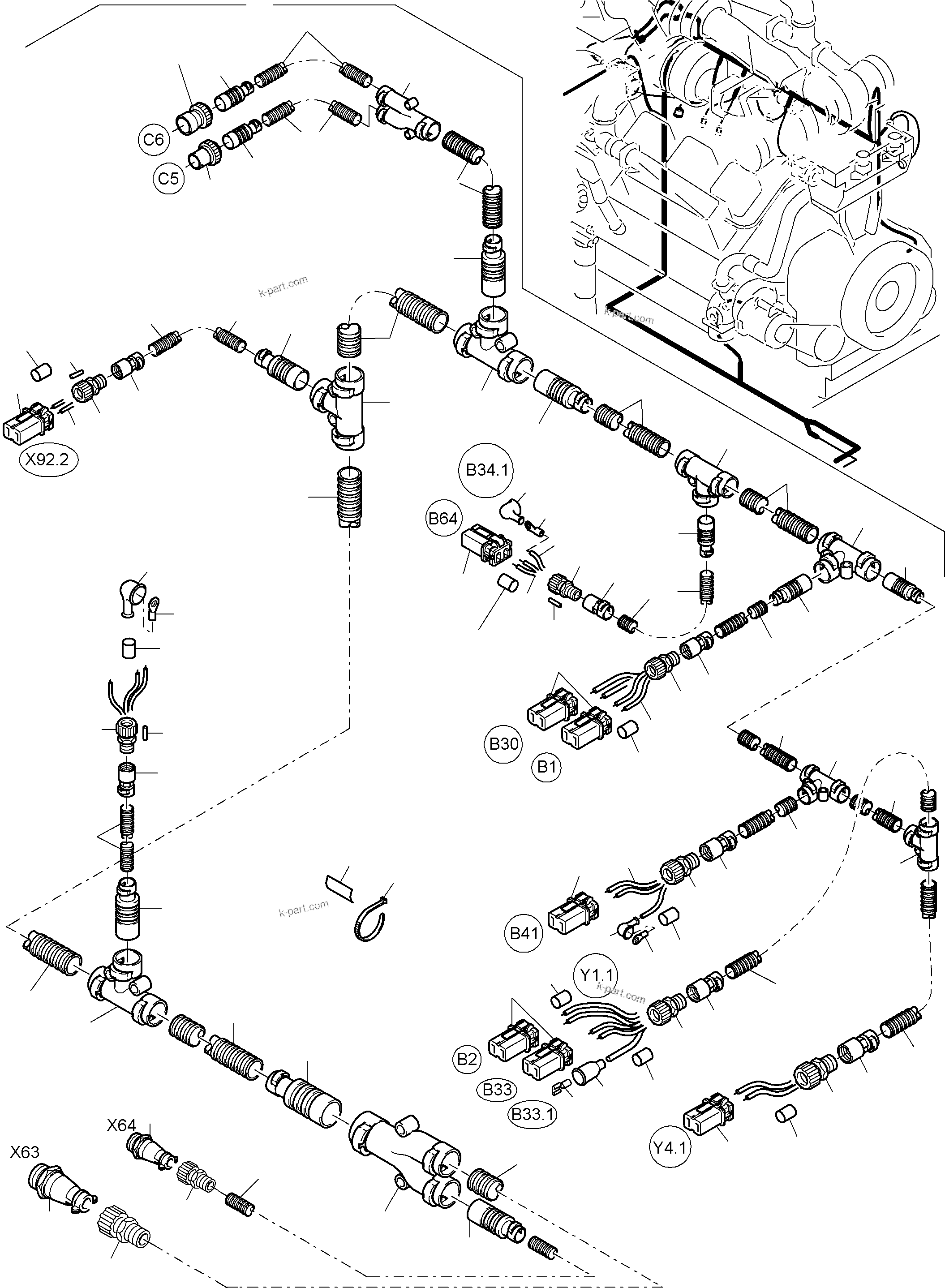 Komatsu parts book diagram for PC3000-6 S/N 06280: CABLES - ENGINE AND TRANSMITTER