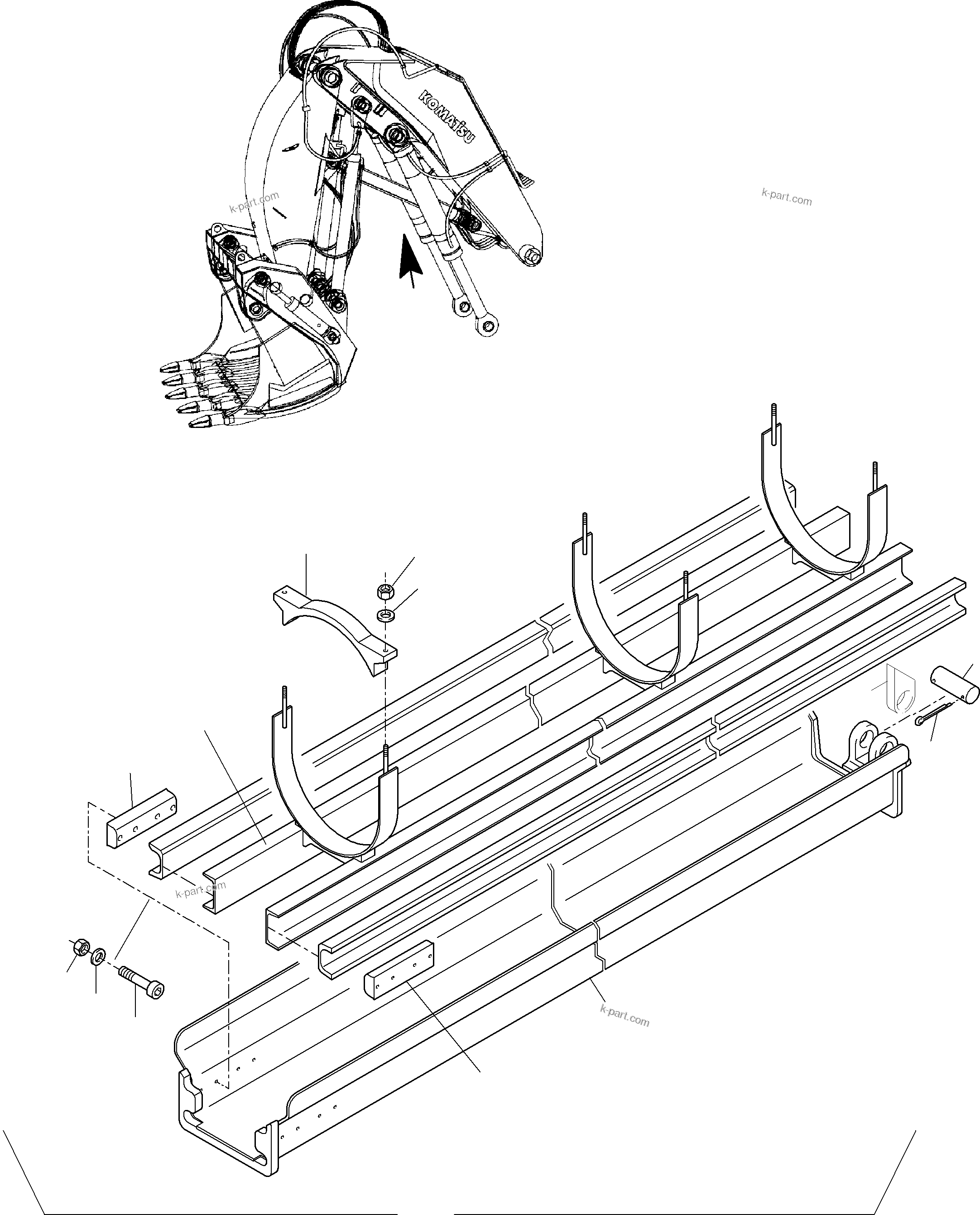 Komatsu parts book diagram for PC3000-6E S/N 06313: ROD PROTECTION  BOOM CYLINDER