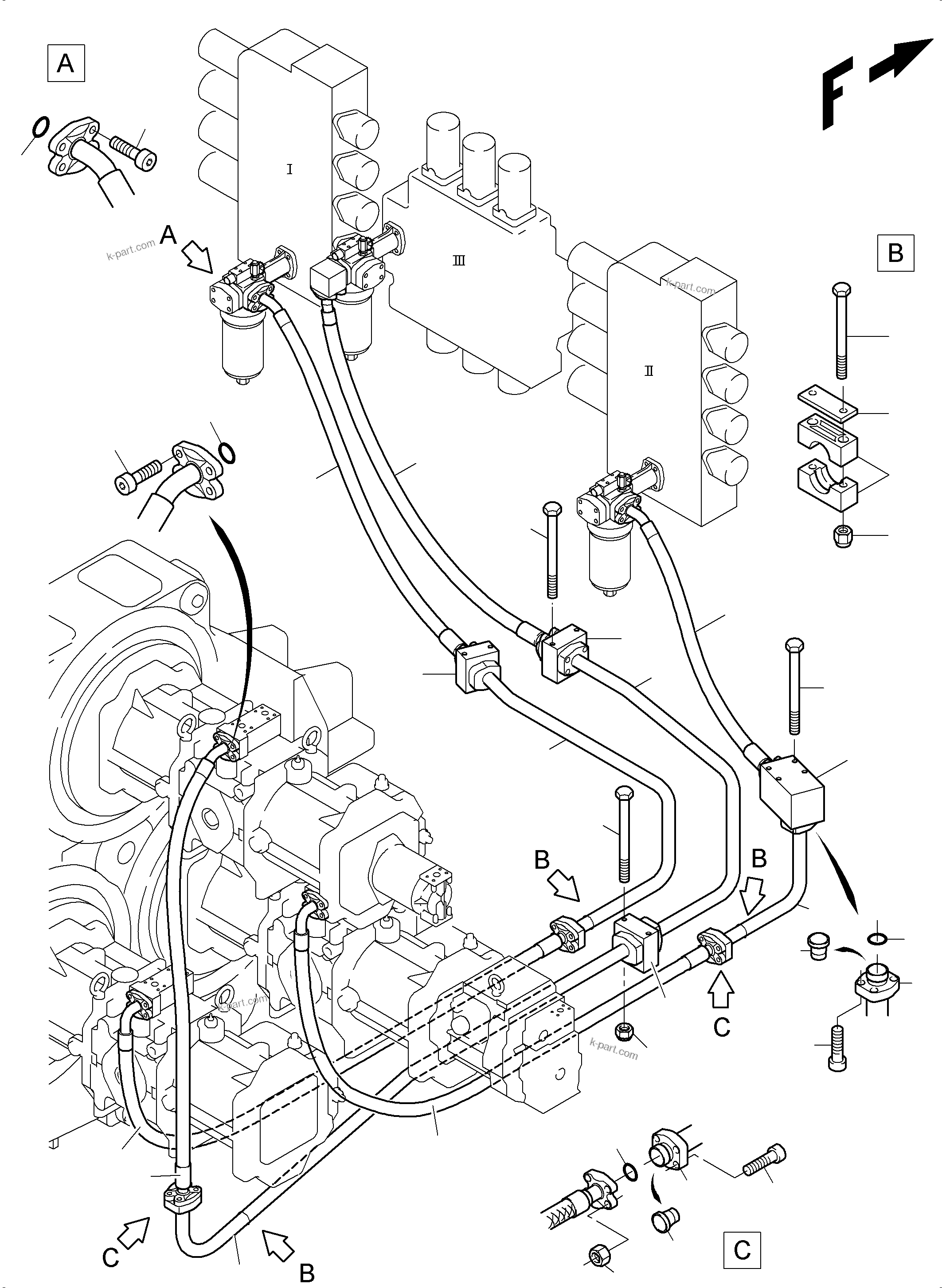 Komatsu parts book diagram for PC3000-6E S/N 06313: PRESSURE LINES - MAINPUMPS - H.P. FILTER