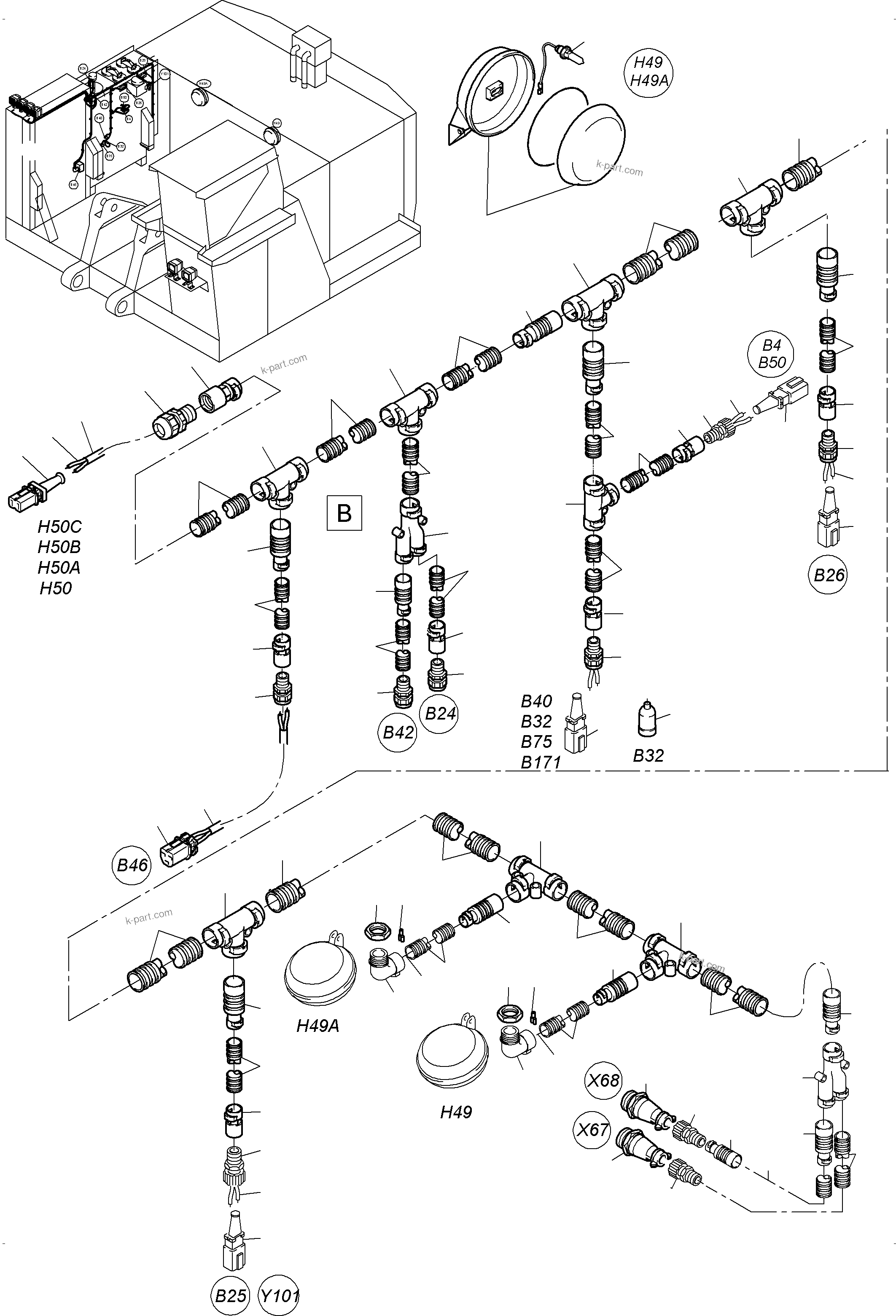 Komatsu parts book diagram for PC3000-6E S/N 06313: CABLES - OIL TANK AND SWITCH