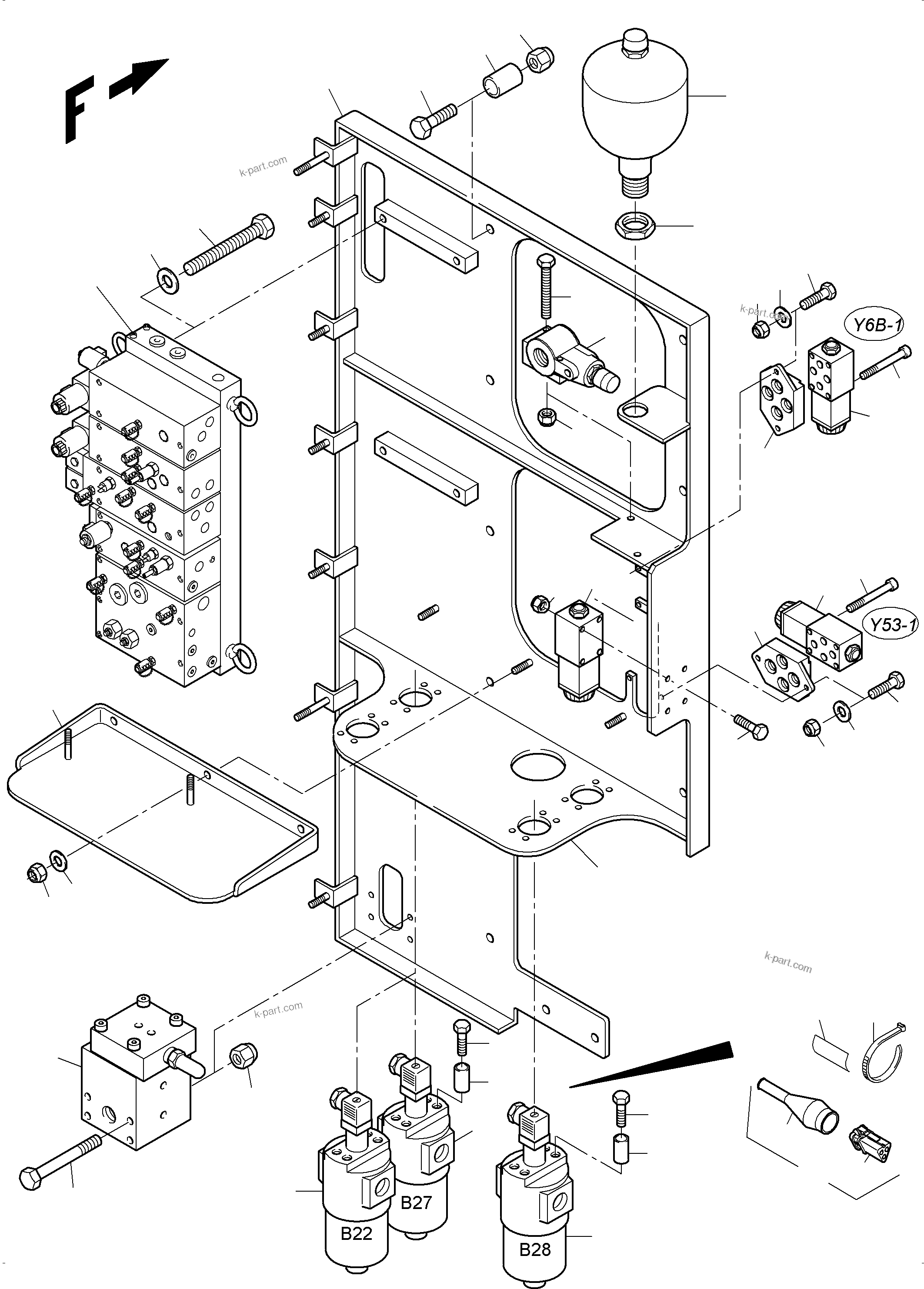 Komatsu parts book diagram for PC3000-6E S/N 06313: CONTROL- AND FILTER PLATE