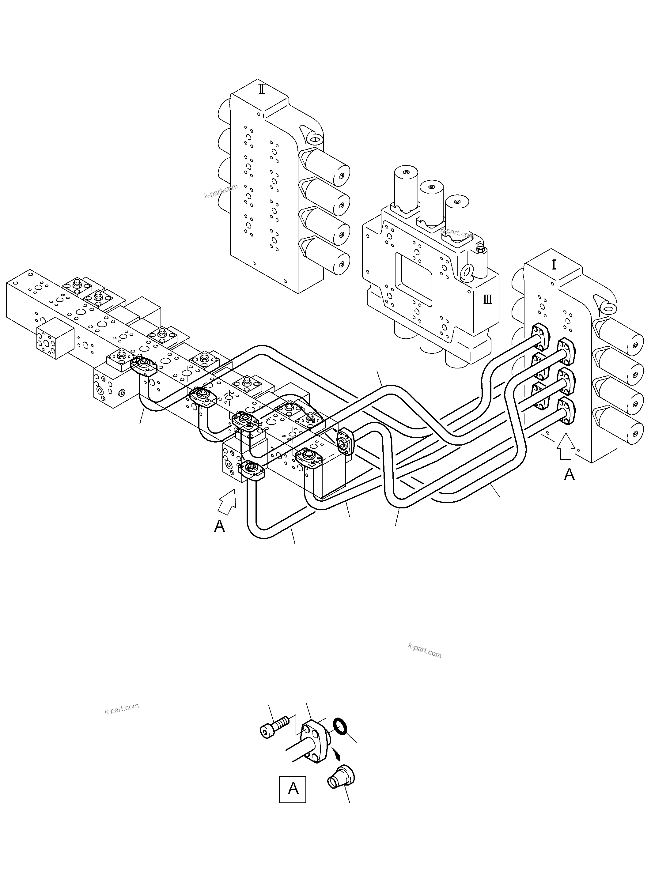 Komatsu parts book diagram for PC3000-6E S/N 06313: PRESSURE LINES - CONTROL BLOCKS - MANIFOLD BBE