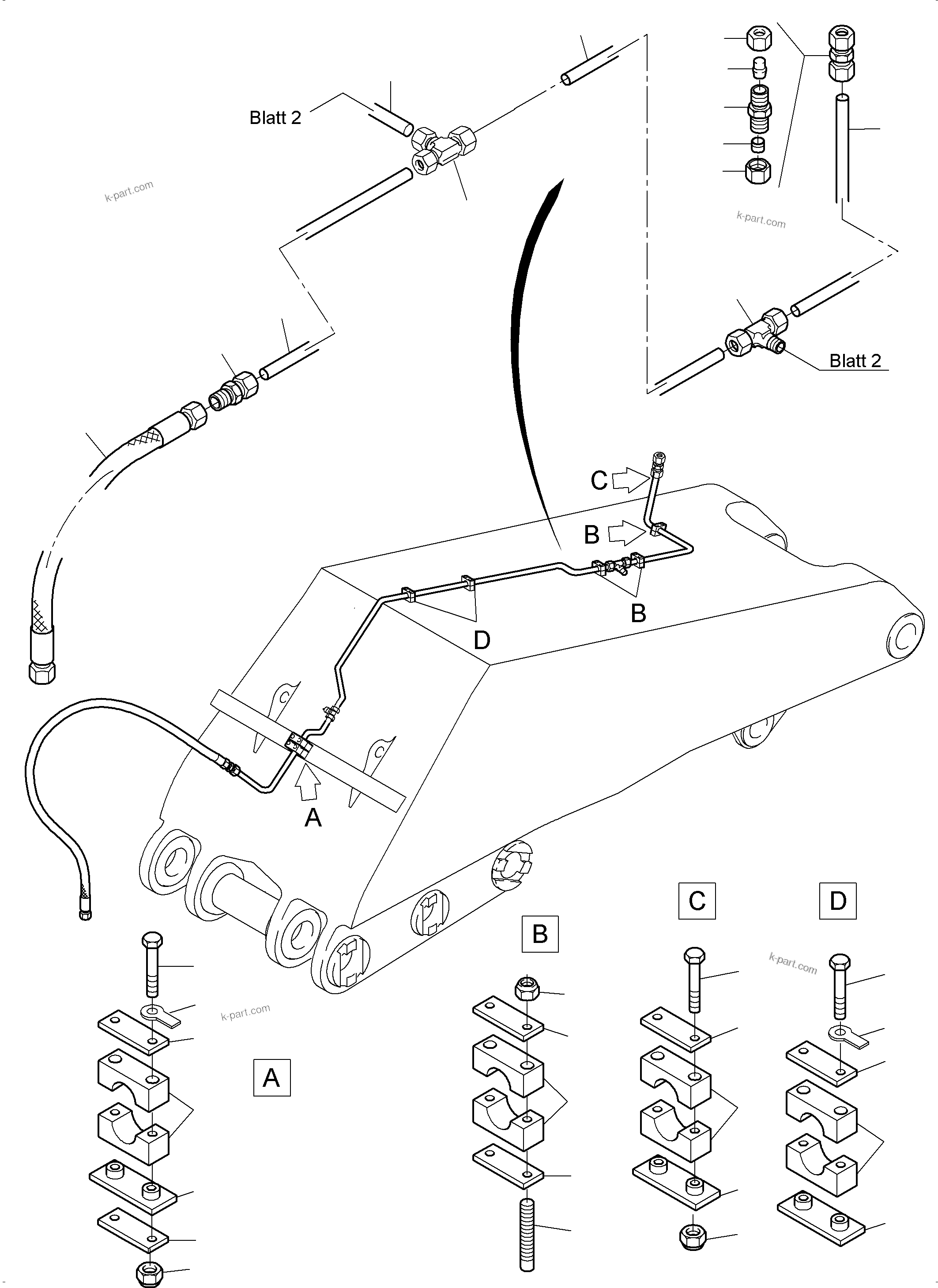 Komatsu parts book diagram for PC3000-6E S/N 06313: BOOM - CENTRAL LUBRICATION (BBE)