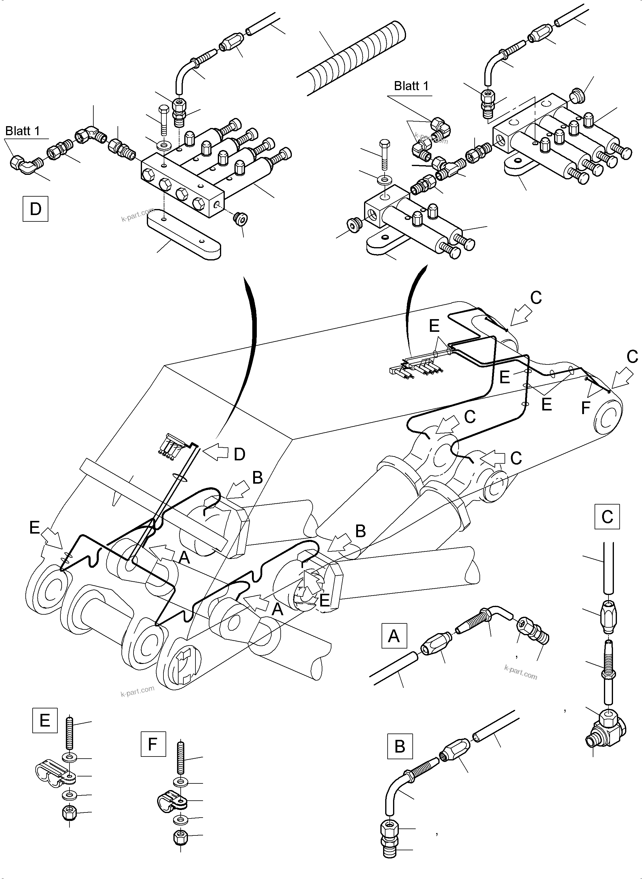 Komatsu parts book diagram for PC3000-6E S/N 06313: BOOM - CENTRAL LUBRICATION (BBE)