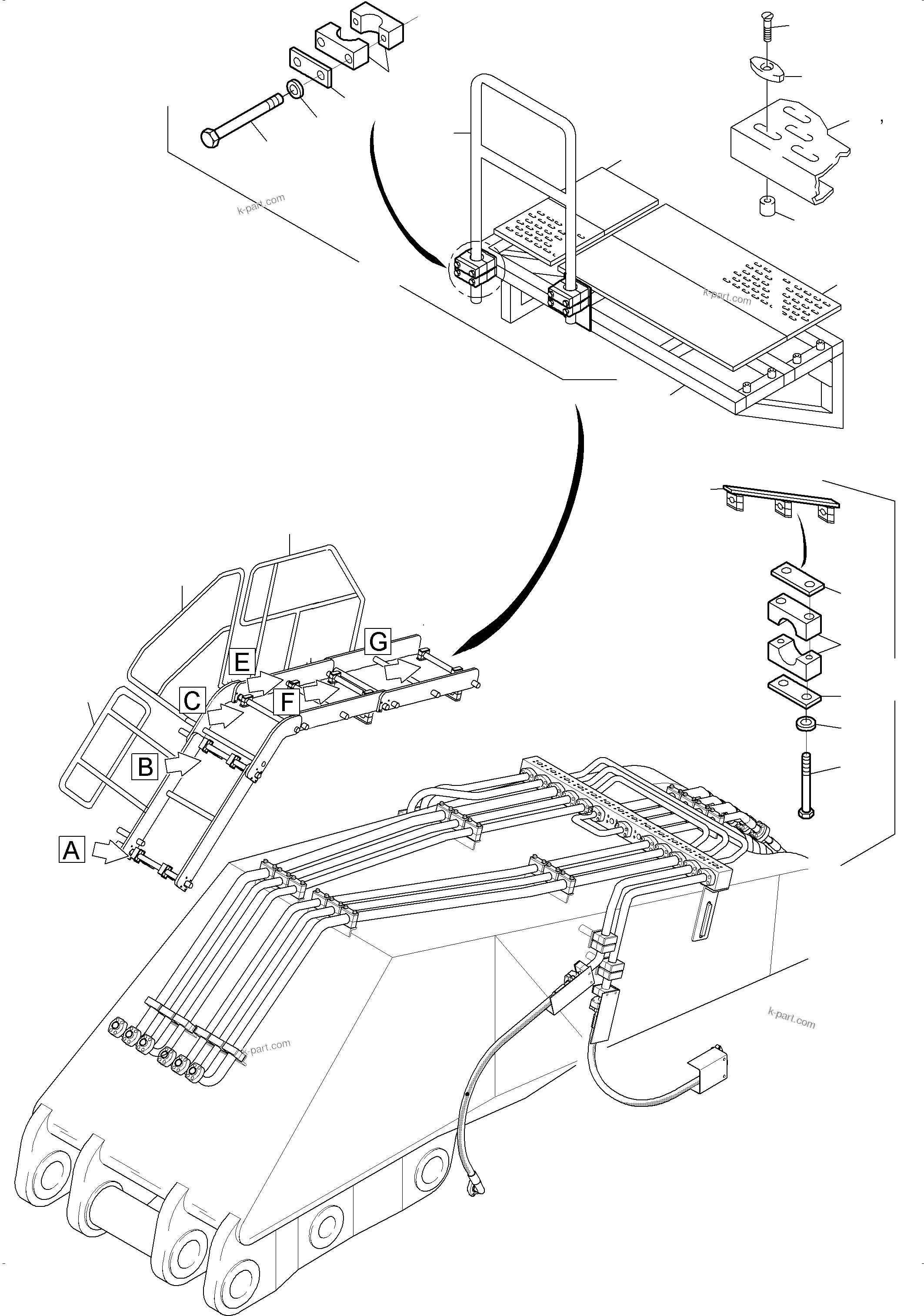 Komatsu parts book diagram for PC3000-6E S/N 06313: LADDER - BULLCLAM BUCKET BOOM 6M