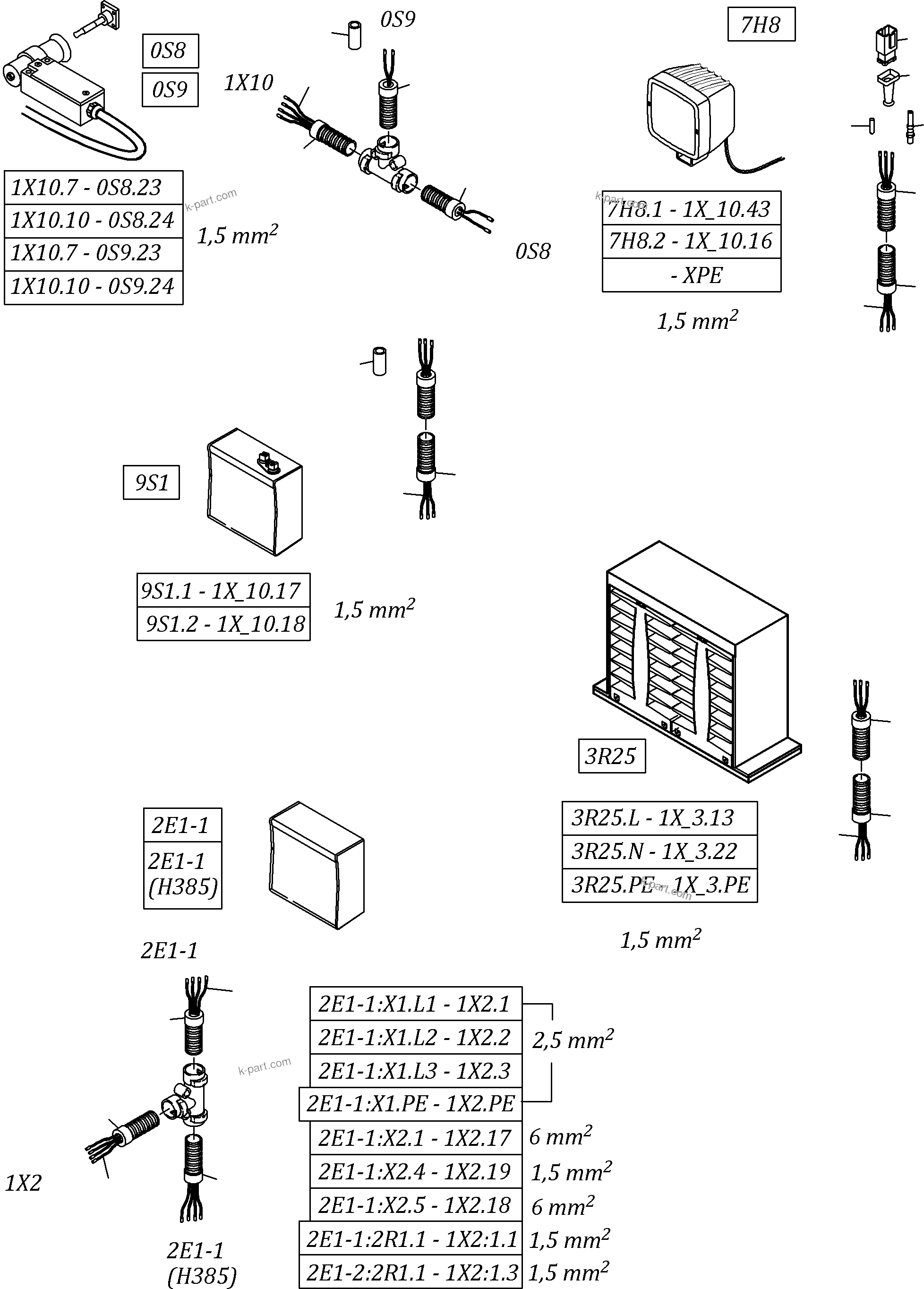 Komatsu parts book diagram for PC3000-6E S/N 06313: CABLES NS-MS-SWITCH CABINET