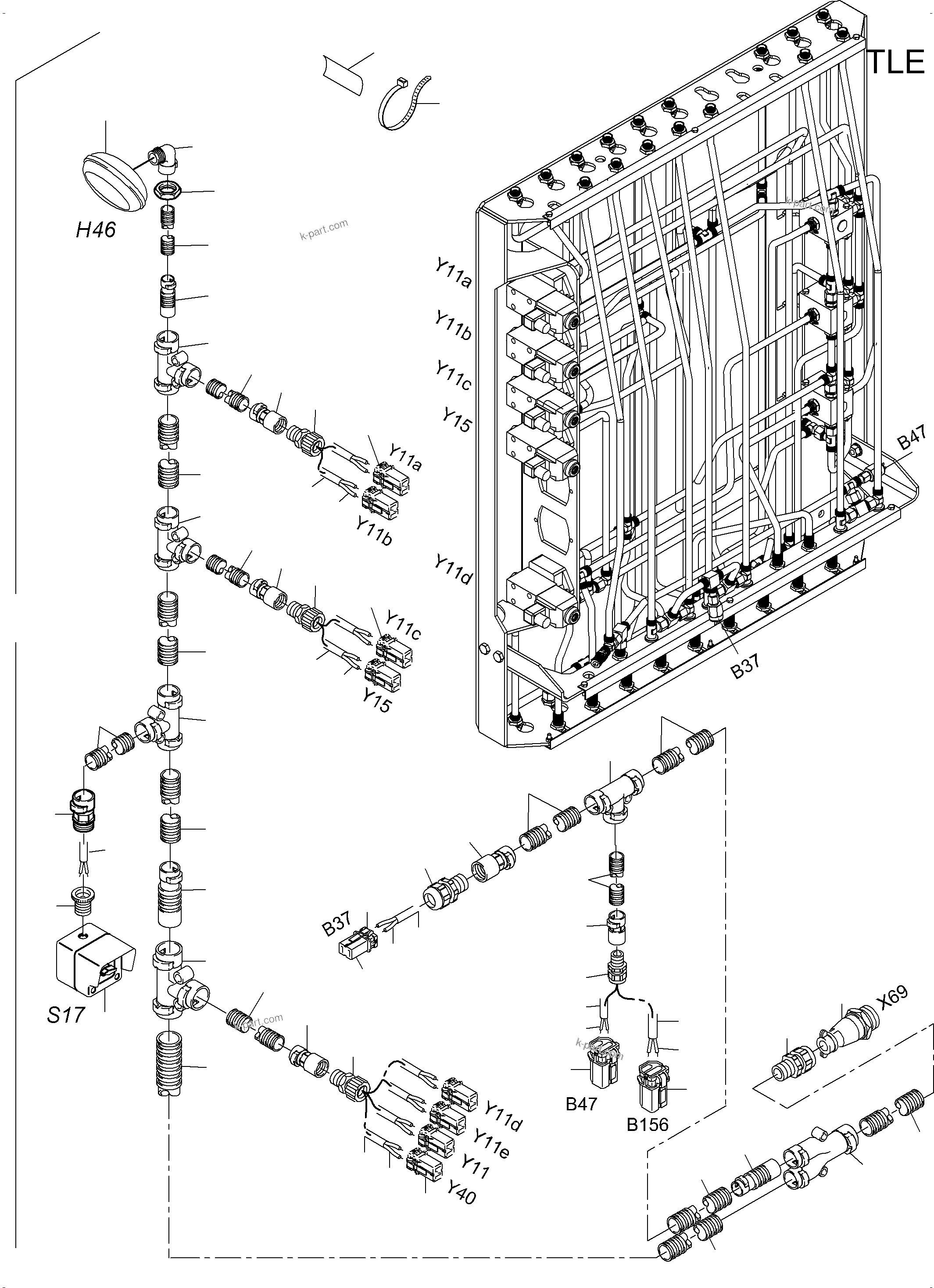 Komatsu parts book diagram for PC3000-6E S/N 06313: CABLES - PILOT CONTROL FRAME