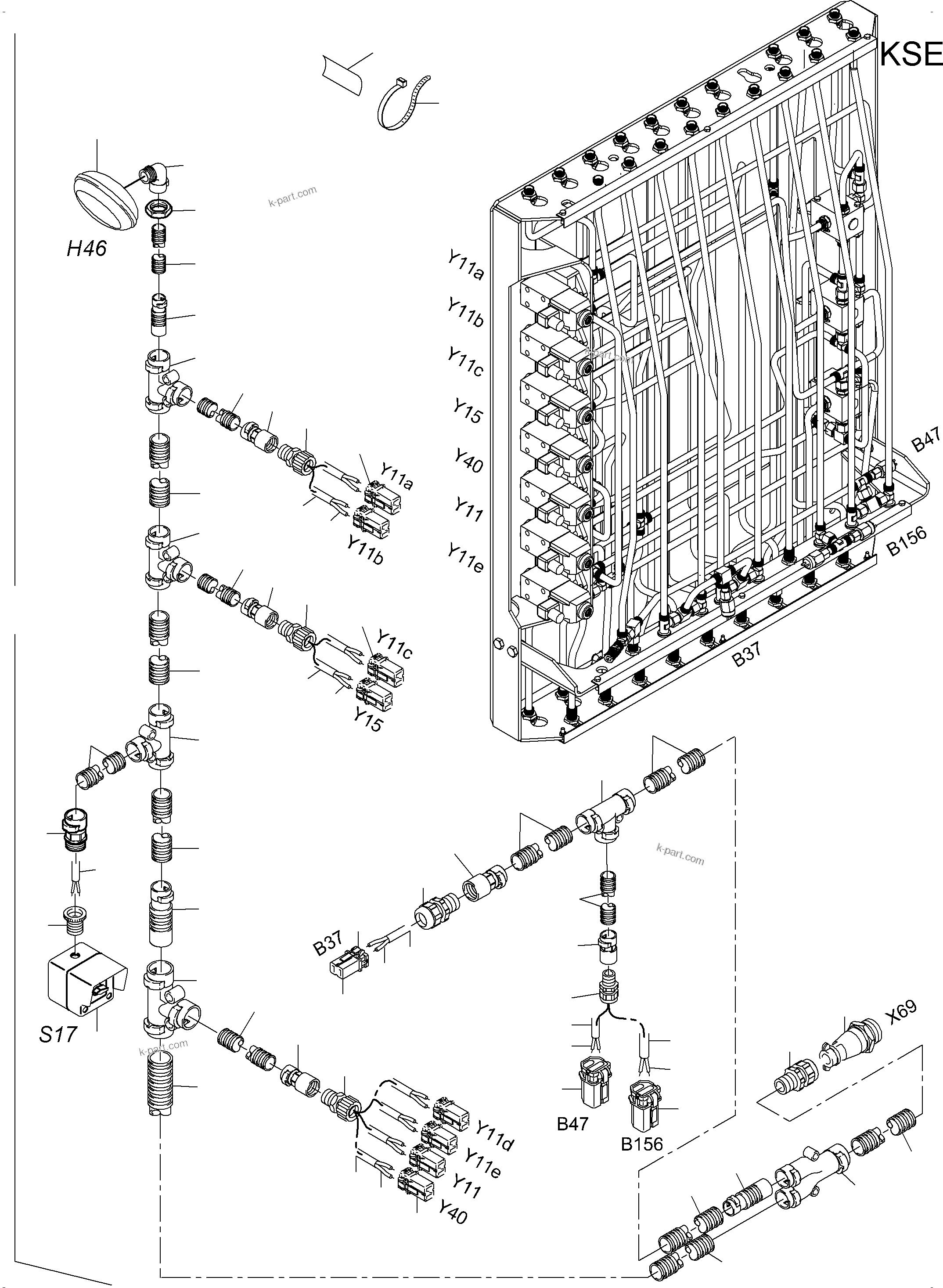 Komatsu parts book diagram for PC3000-6E S/N 06313: CABLES - PILOT CONTROL FRAME