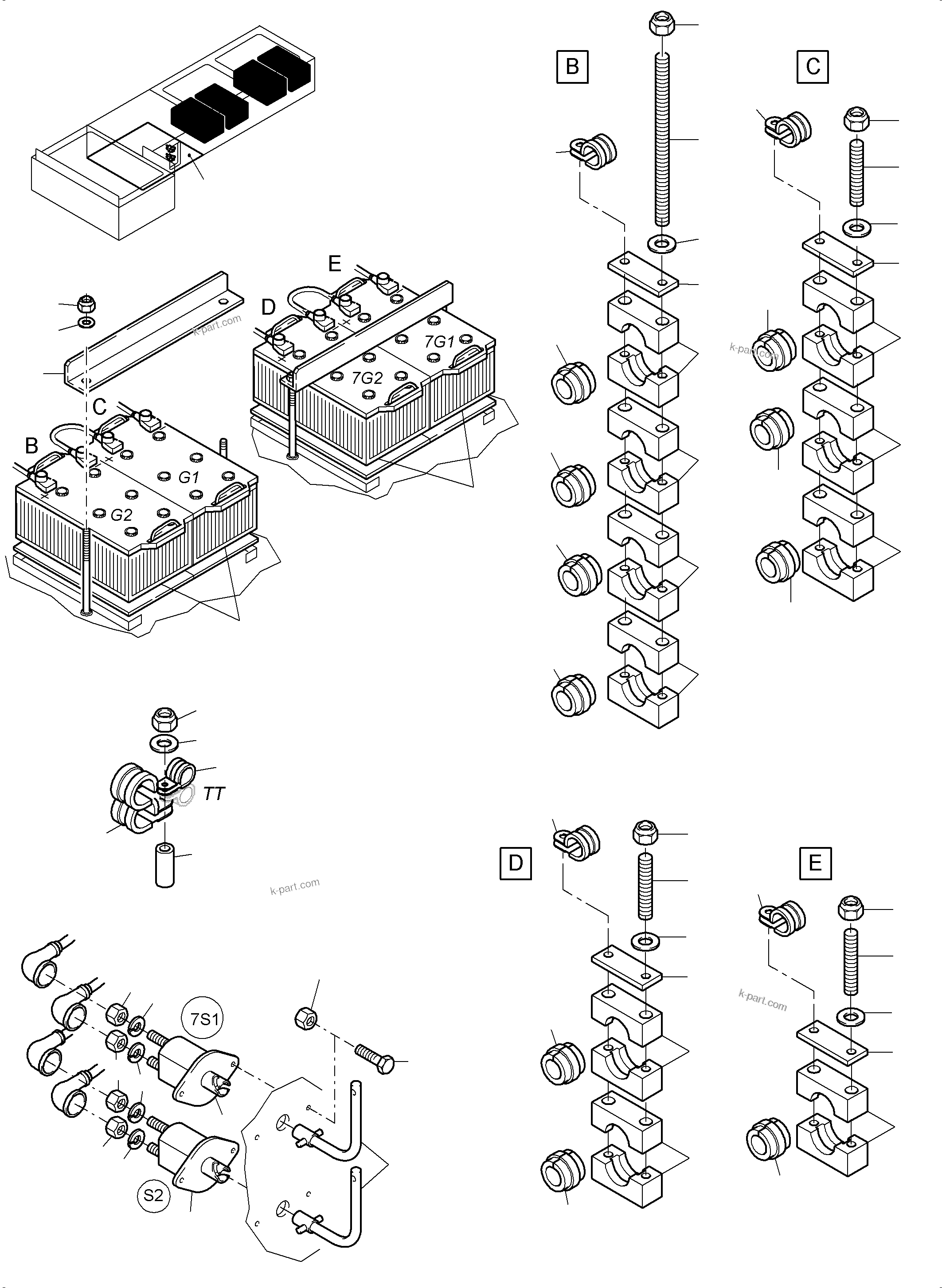 Komatsu parts book diagram for PC3000-6E S/N 06313: BATTERIES WITH CABLES