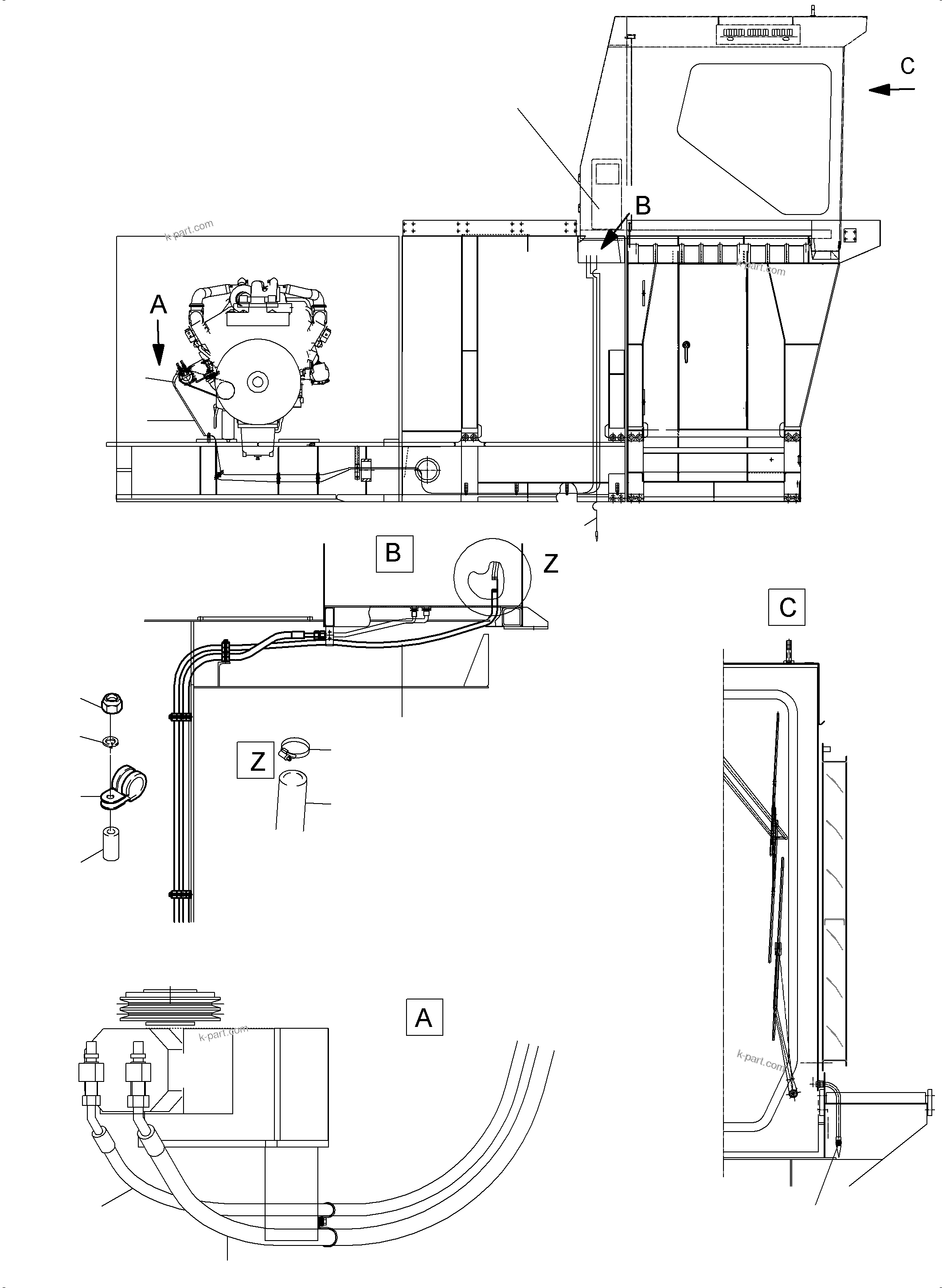 Komatsu parts book diagram for PC3000-6 S/N 06330: AIR CONDITIONING ARRANGEMENT