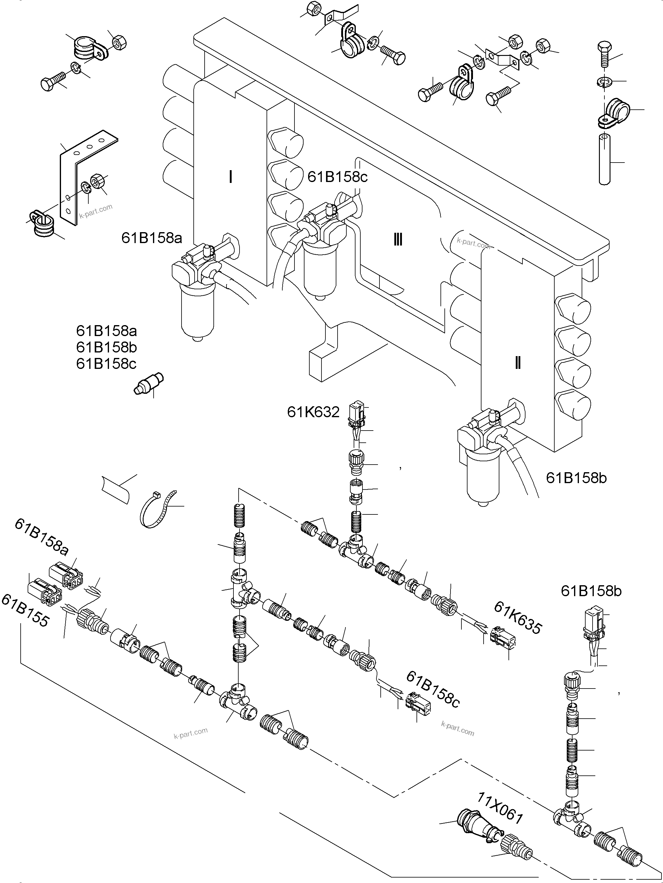 Komatsu parts book diagram for PC3000-6 S/N 06330: CABLES - SUPPORT, CONTROL UNIT - H.P. FILTER