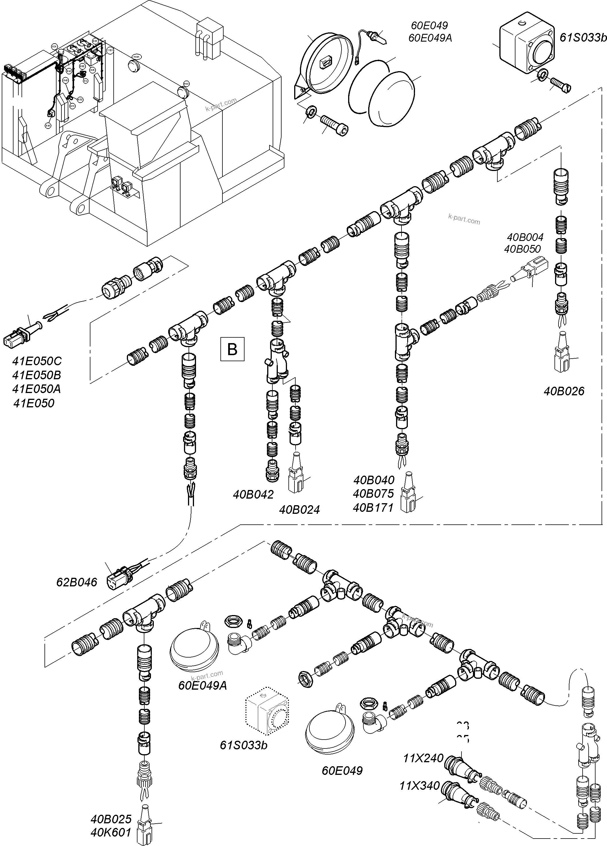 Komatsu parts book diagram for PC3000-6 S/N 06330: CABLES - OIL TANK AND SWITCH