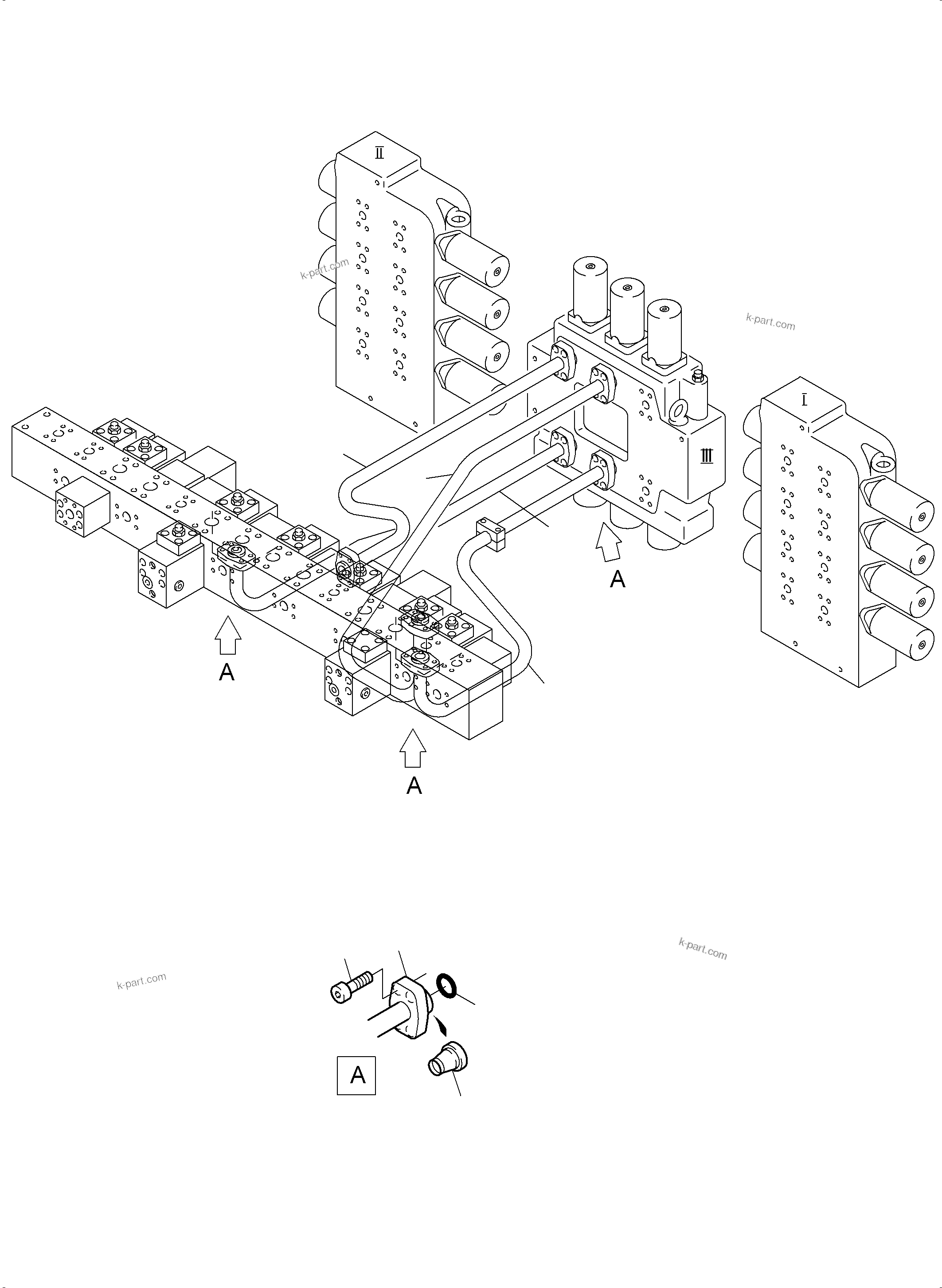 Komatsu parts book diagram for PC3000-6 S/N 06331: PRESSURE LINES - CONTROL BLOCKS - MANIFOLD BBE