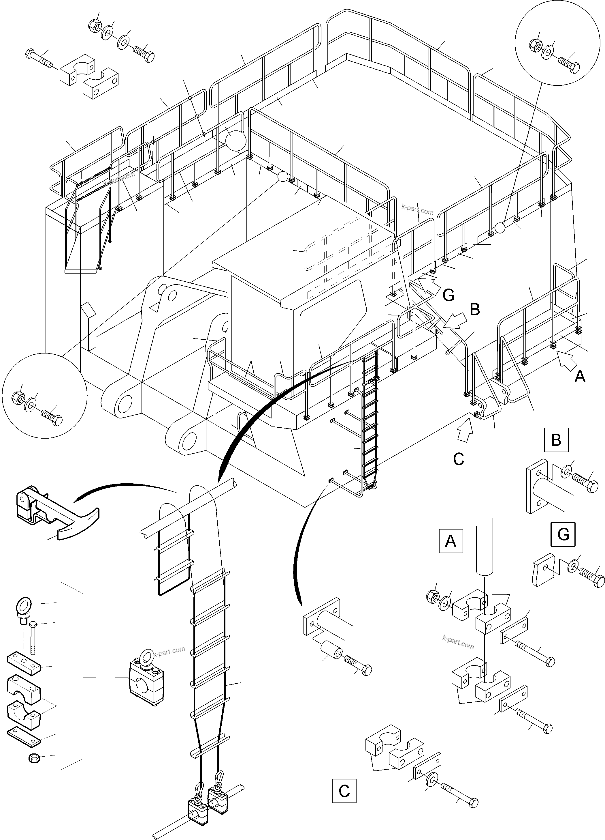 Komatsu parts book diagram for PC3000-6 S/N 06331: LADDERS AND RAILS
