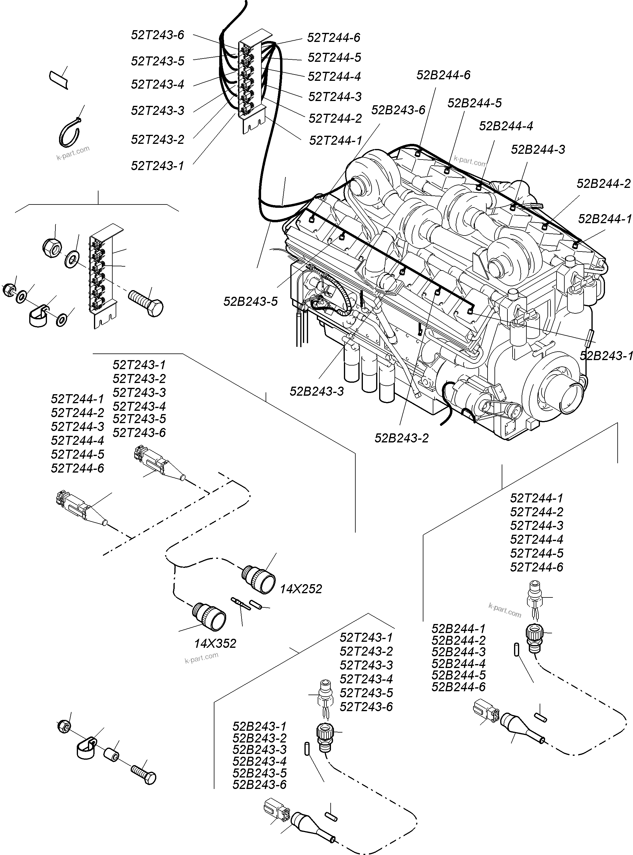Komatsu parts book diagram for PC3000-6 S/N 06331: CABLES - ENGINE KOMTRAX
