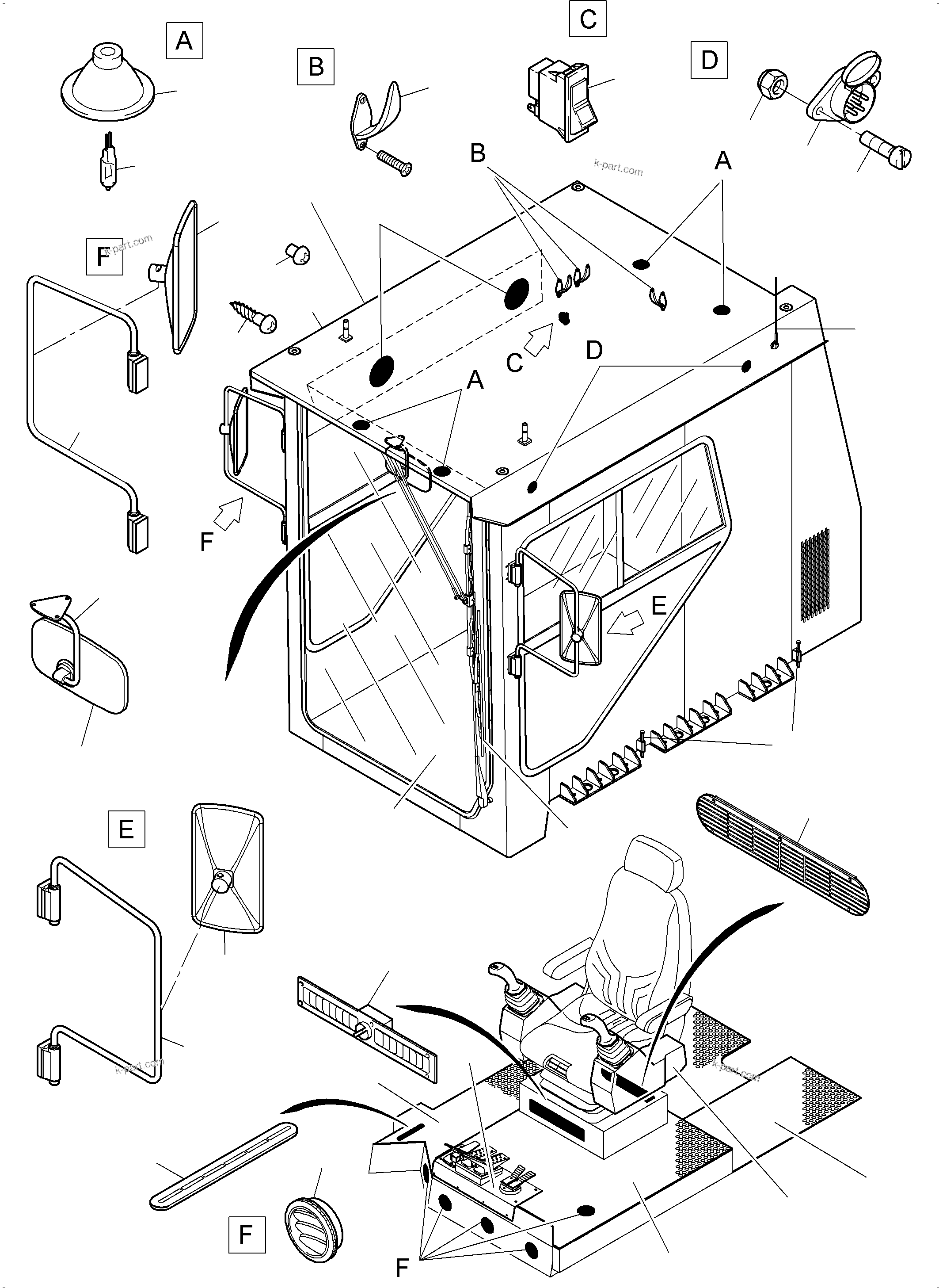 Komatsu parts book diagram for PC3000-6 S/N 06331: OPERATOR'S CAB / ROCK PROTECTION FRONTWINDOW