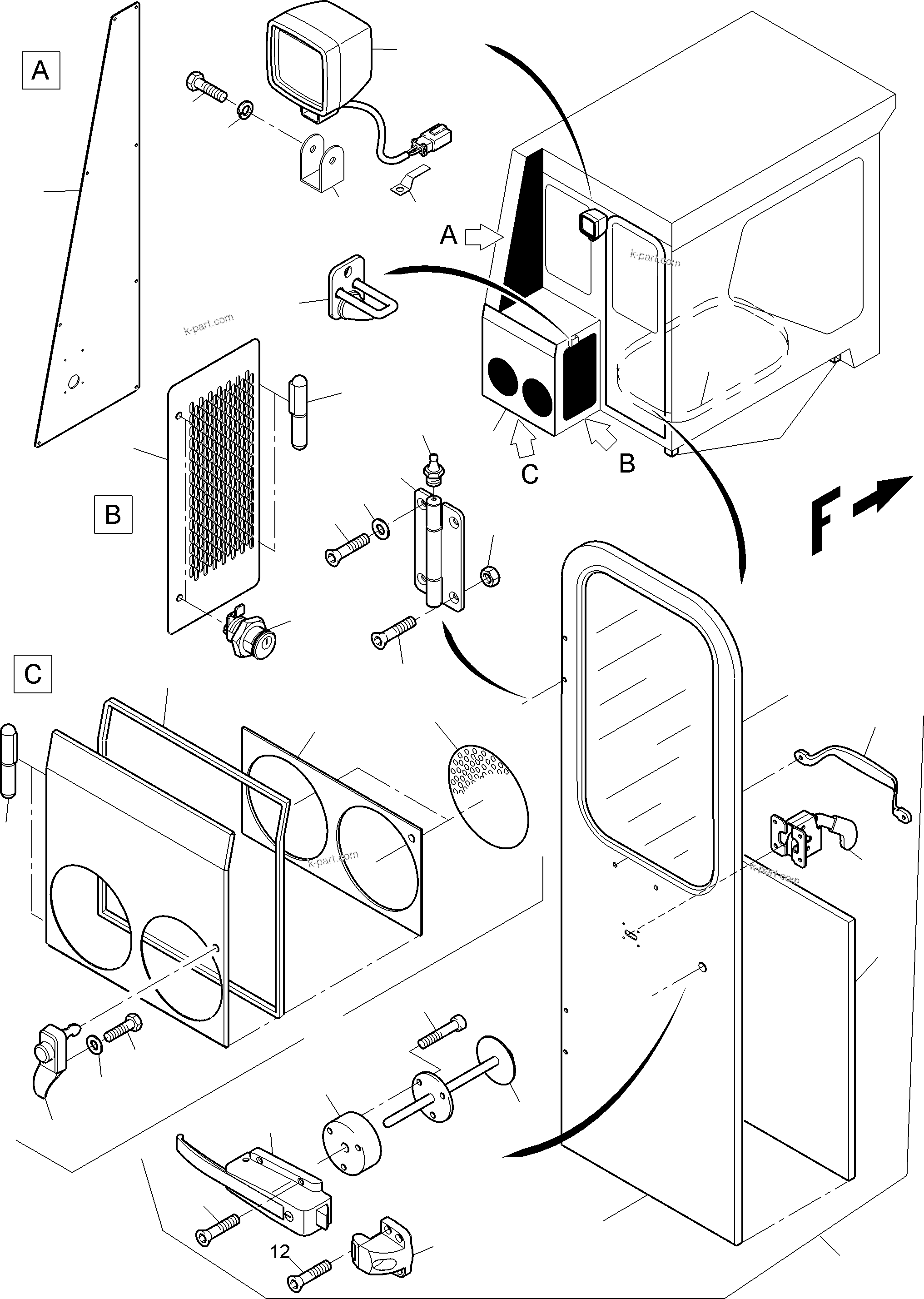 Komatsu parts book diagram for PC3000-6 S/N 06331: OPERATOR'S CAB / ROCK PROTECTION FRONTWINDOW