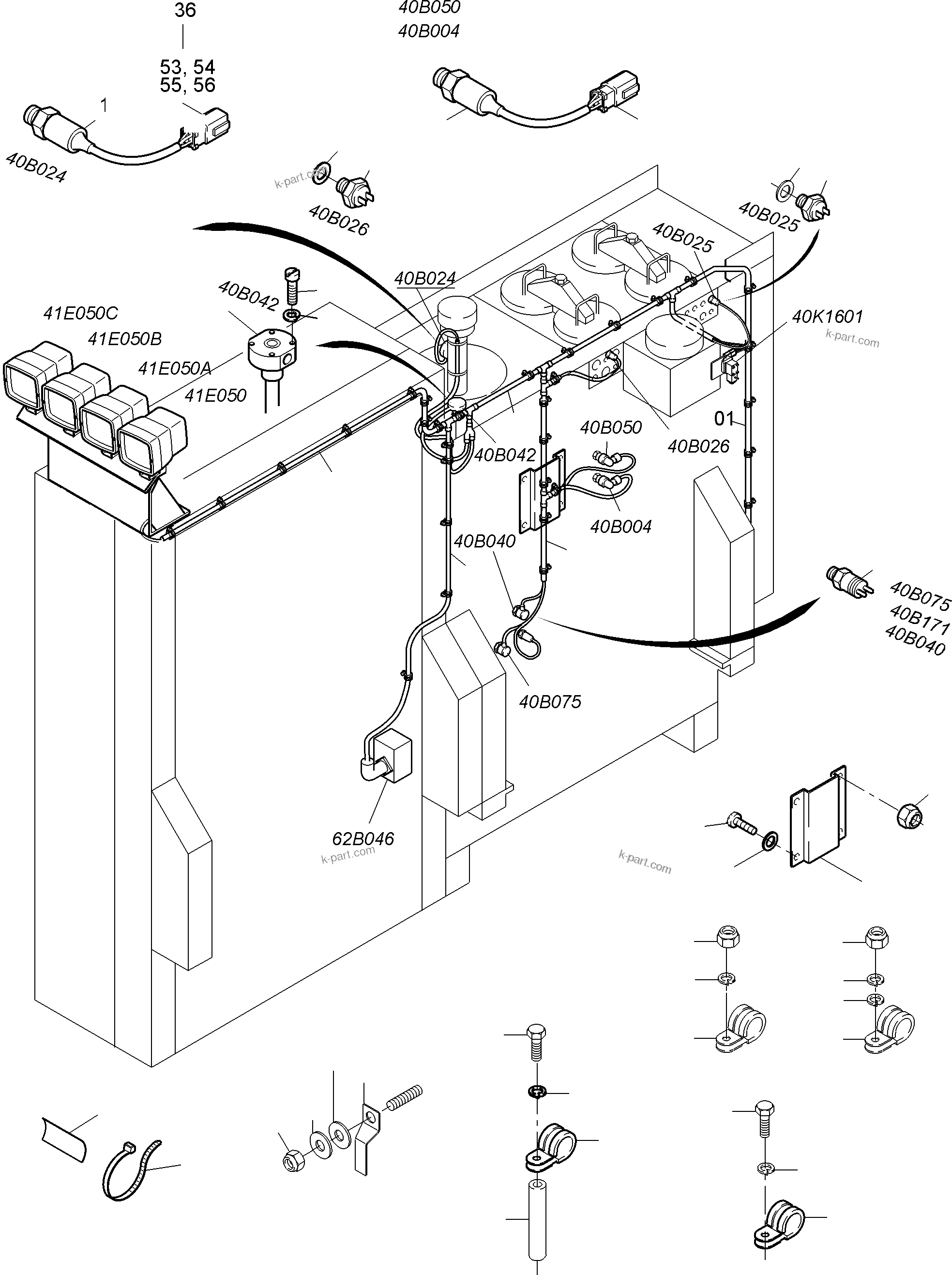 Komatsu parts book diagram for PC3000-6 S/N 06331: CABLES - OIL TANK AND SWITCH