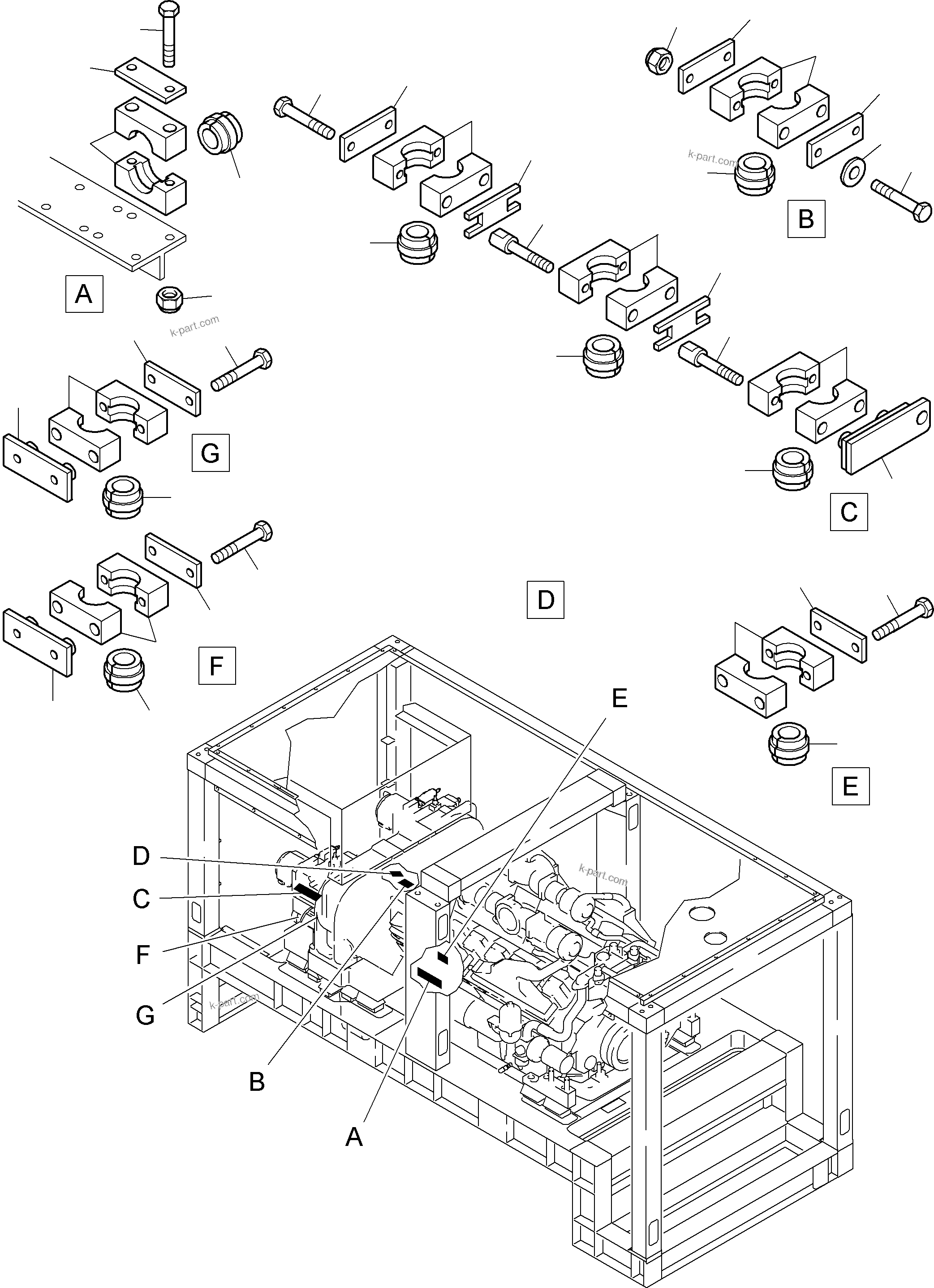 Komatsu parts book diagram for PC4000-6 S/N 08195: MOUNTING PARTS MACHINERY HOUSE