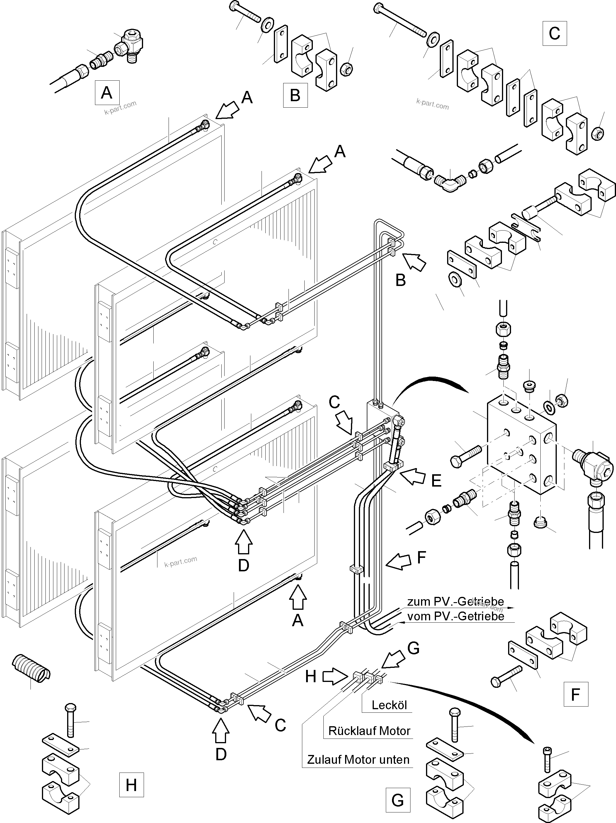 Komatsu parts book diagram for PC4000-6 S/N 08195: OIL COOLER - HOSE ASSY.
