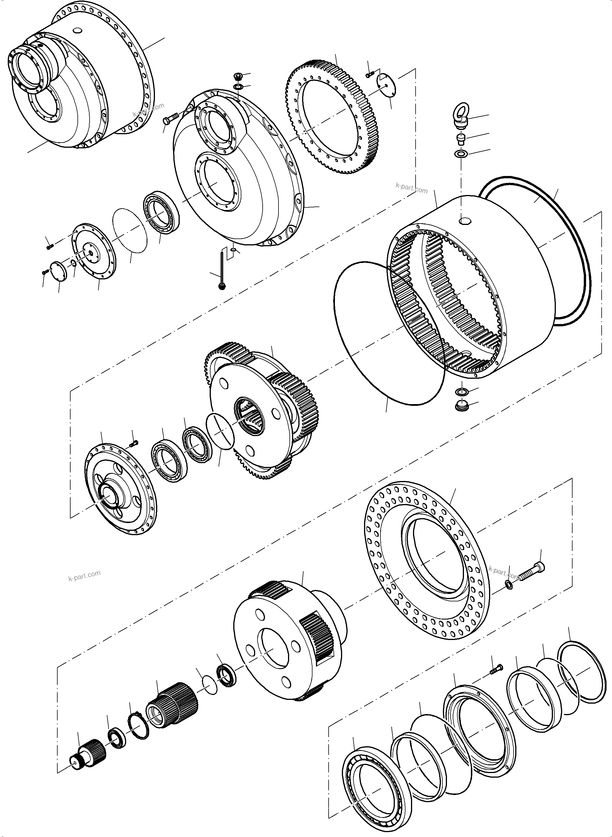 Komatsu parts book diagram for PC4000-6 S/N 08195: TRAVELLING GEAR