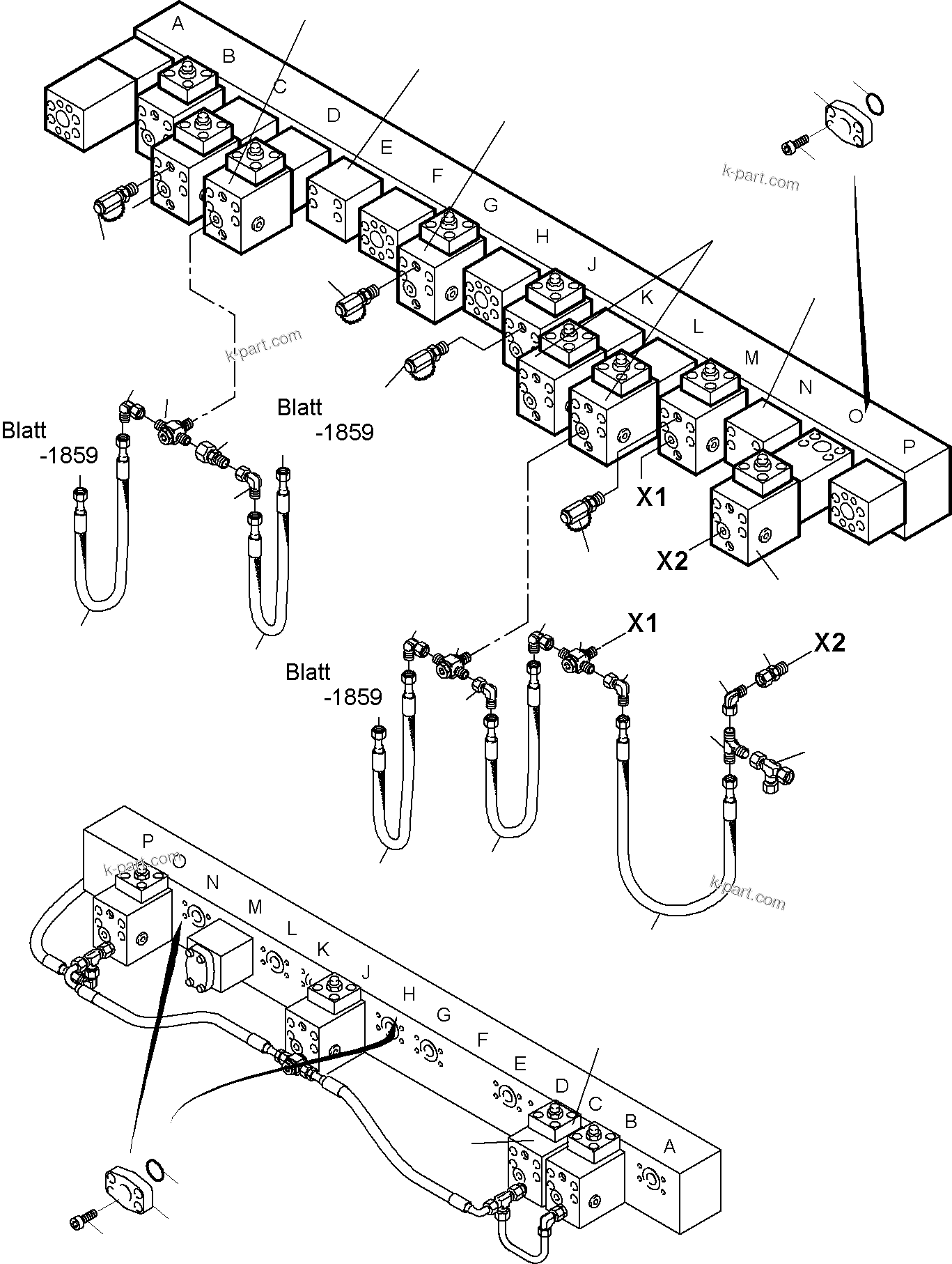Komatsu parts book diagram for PC4000-6 S/N 08195: MAINFOLD, VALVE AND PIPELINES BE