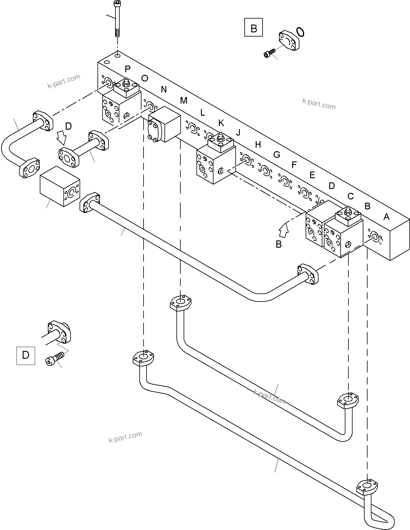 Komatsu parts book diagram for PC4000-6 S/N 08195: MAINFOLD, VALVE AND PIPELINES BE