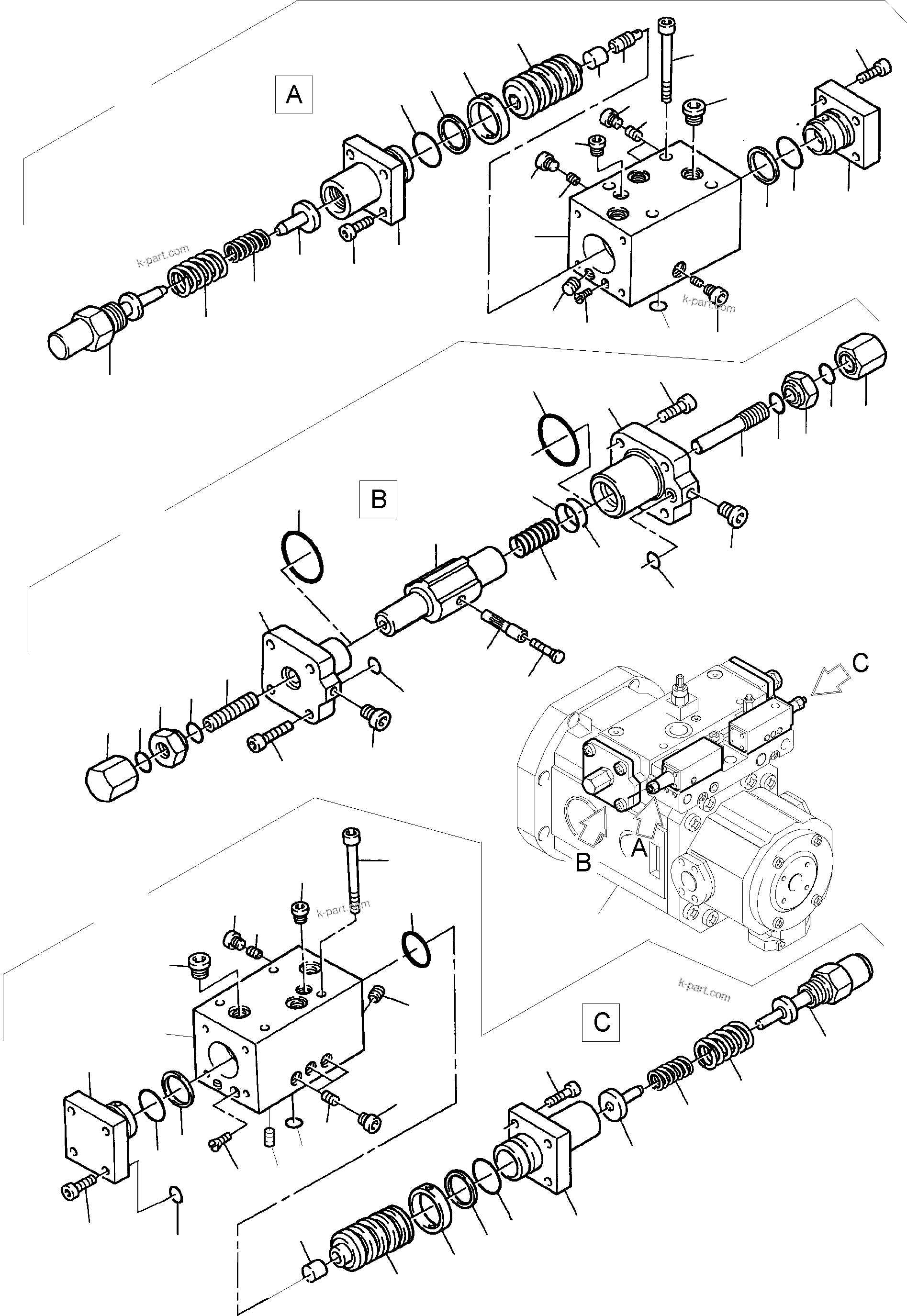 Komatsu parts book diagram for PC4000-6 S/N 08195: VARIABLE DISPLACEMENT PUMP