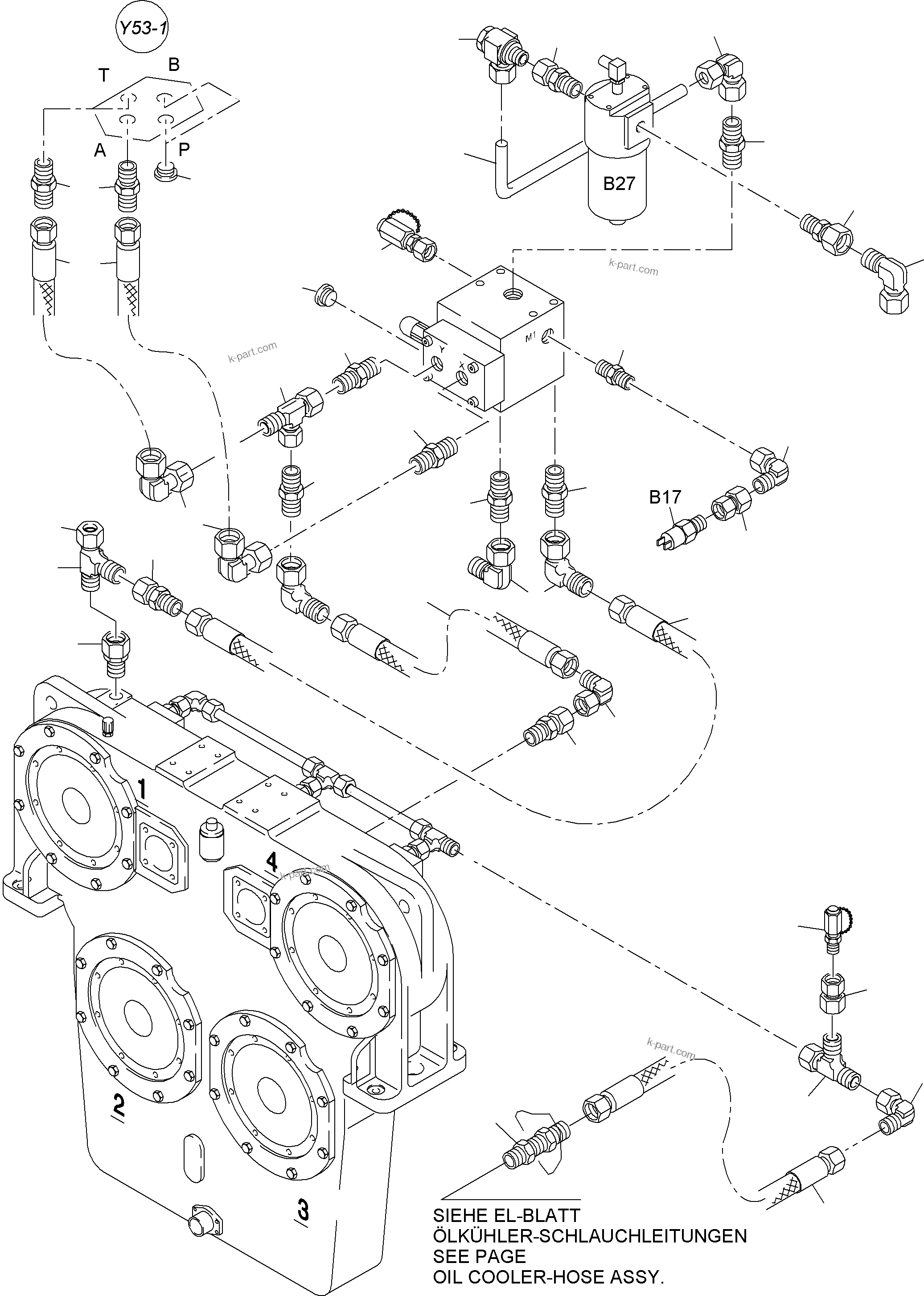 Komatsu parts book diagram for PC4000-6 S/N 08195: CONTROL- AND FILTER PLATE PIPING