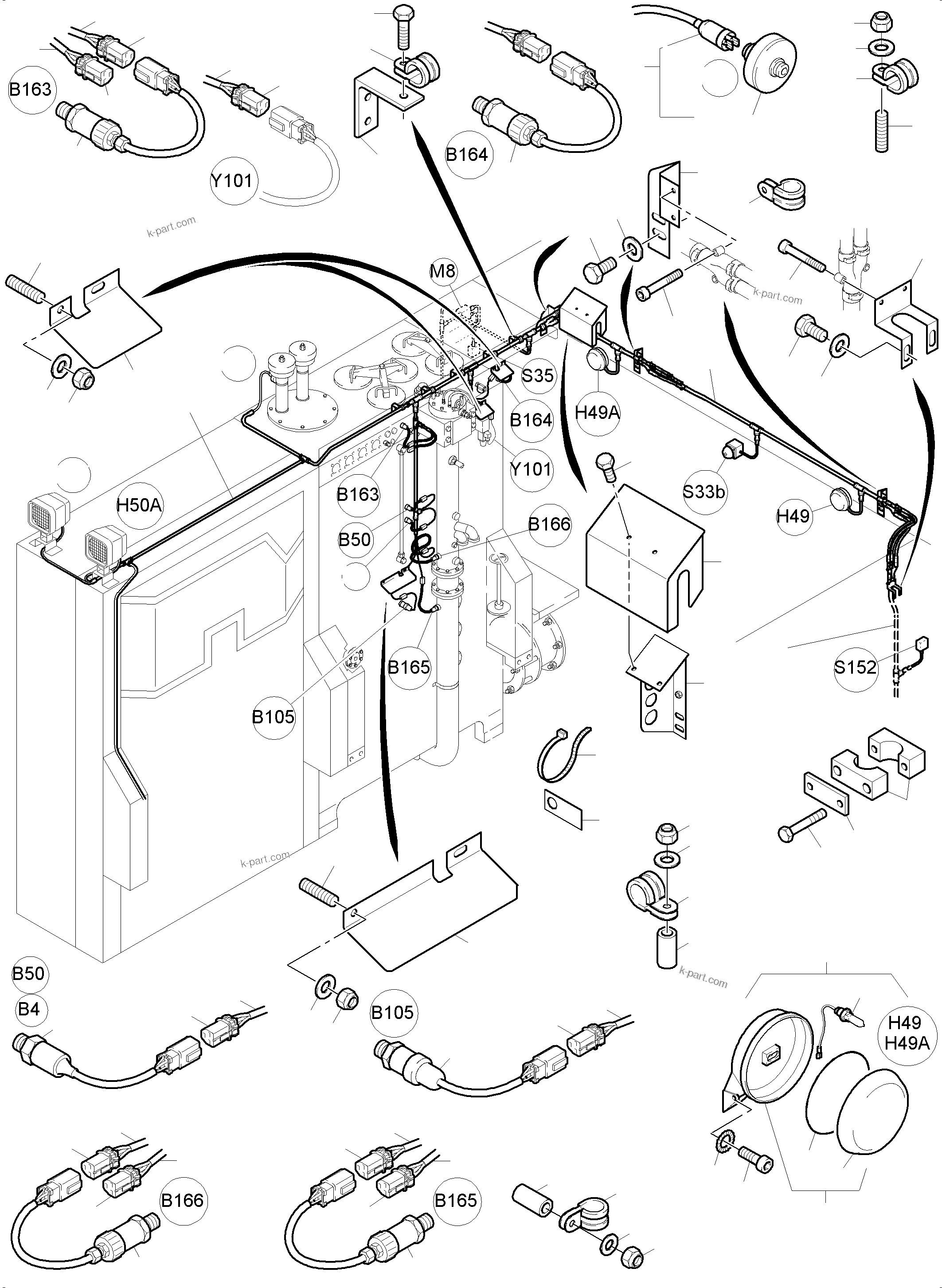 Komatsu parts book diagram for PC4000-6 S/N 08195: CABLES - OIL TANK AND SWITCH - TRANSFUSING PUMP