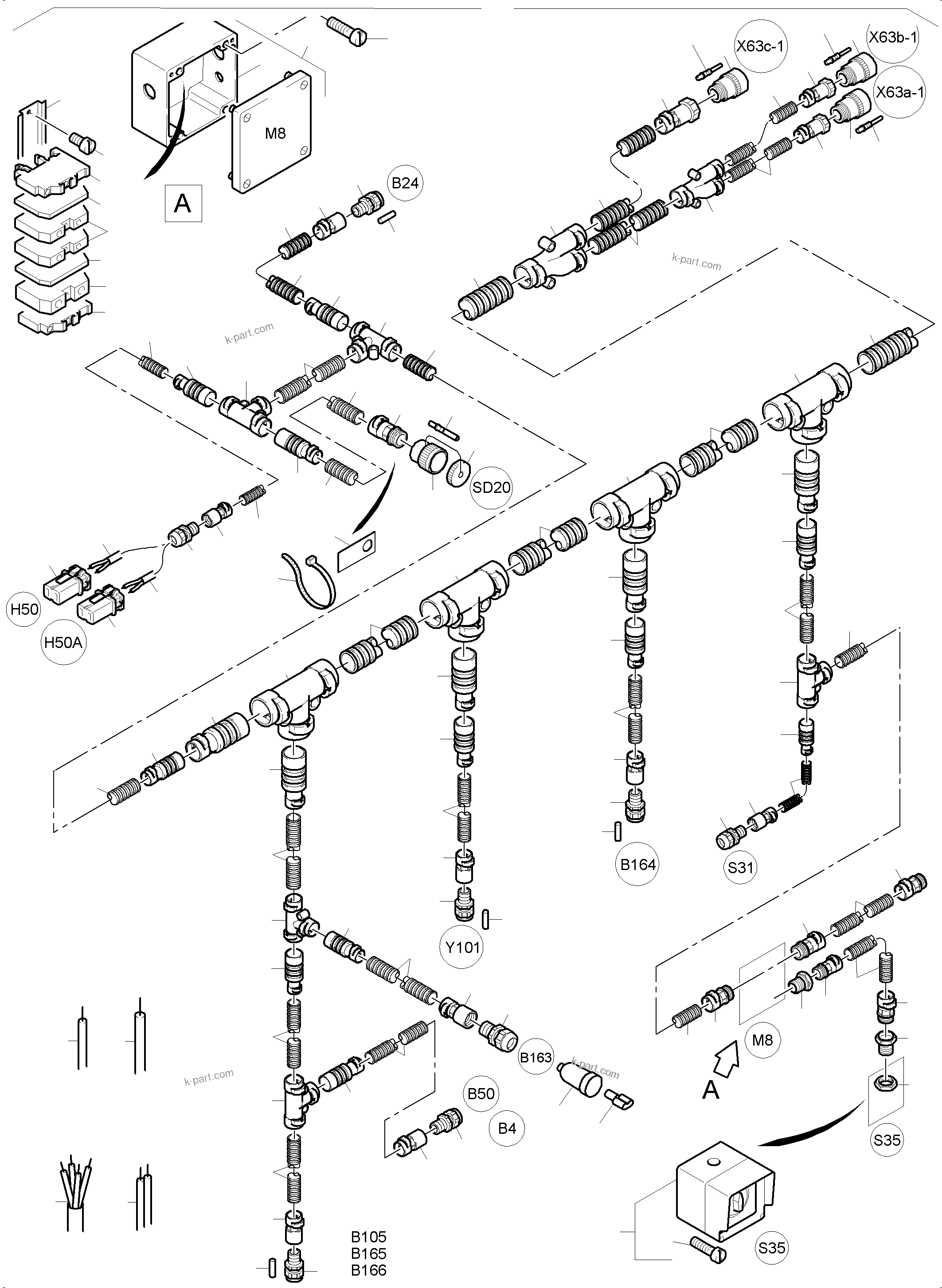 Komatsu parts book diagram for PC4000-6 S/N 08195: CABLES - OIL TANK AND SWITCH - TRANSFUSING PUMP