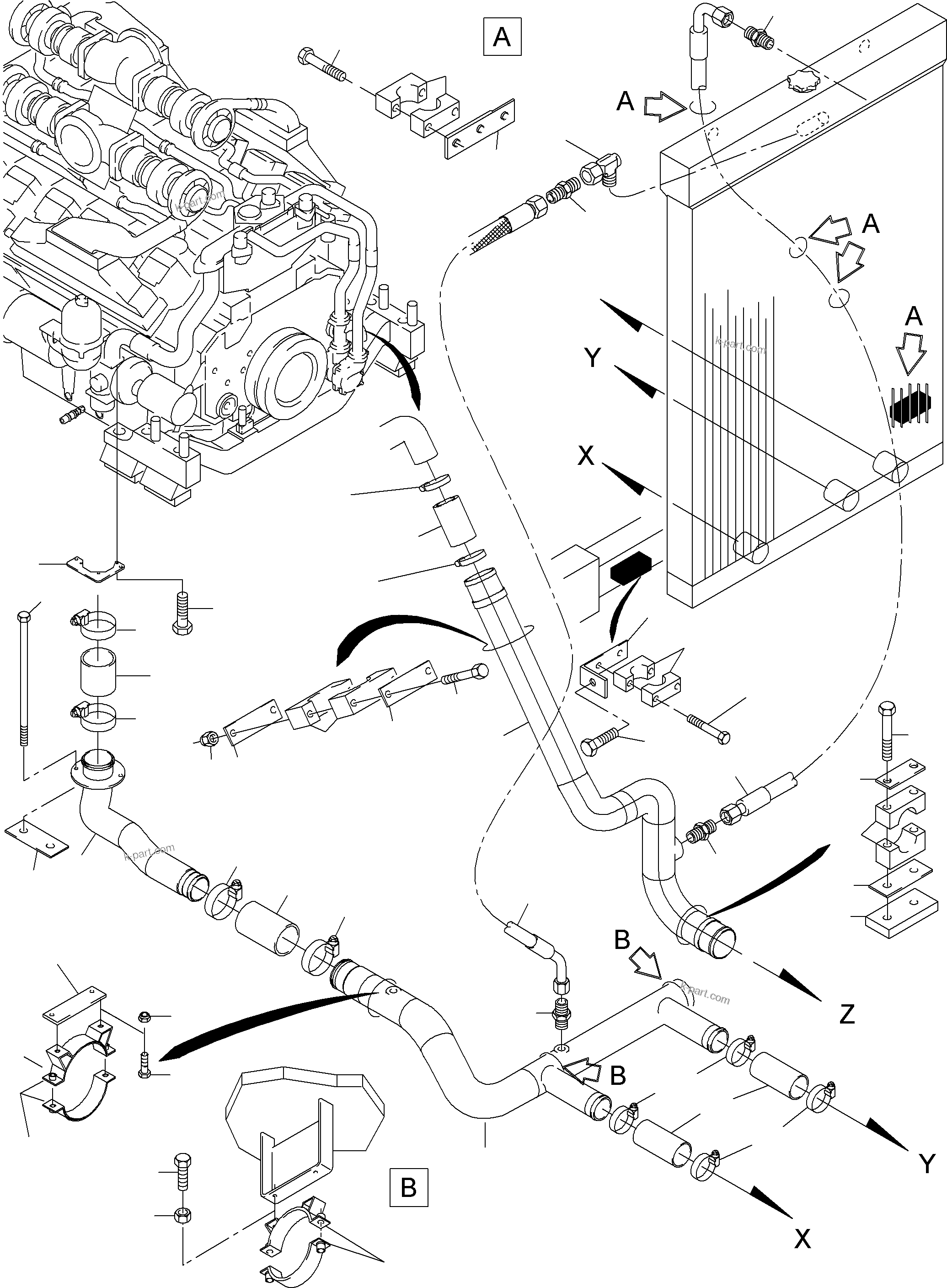 Komatsu parts book diagram for PC4000-6 S/N 08195: COOLANT WATER LINES