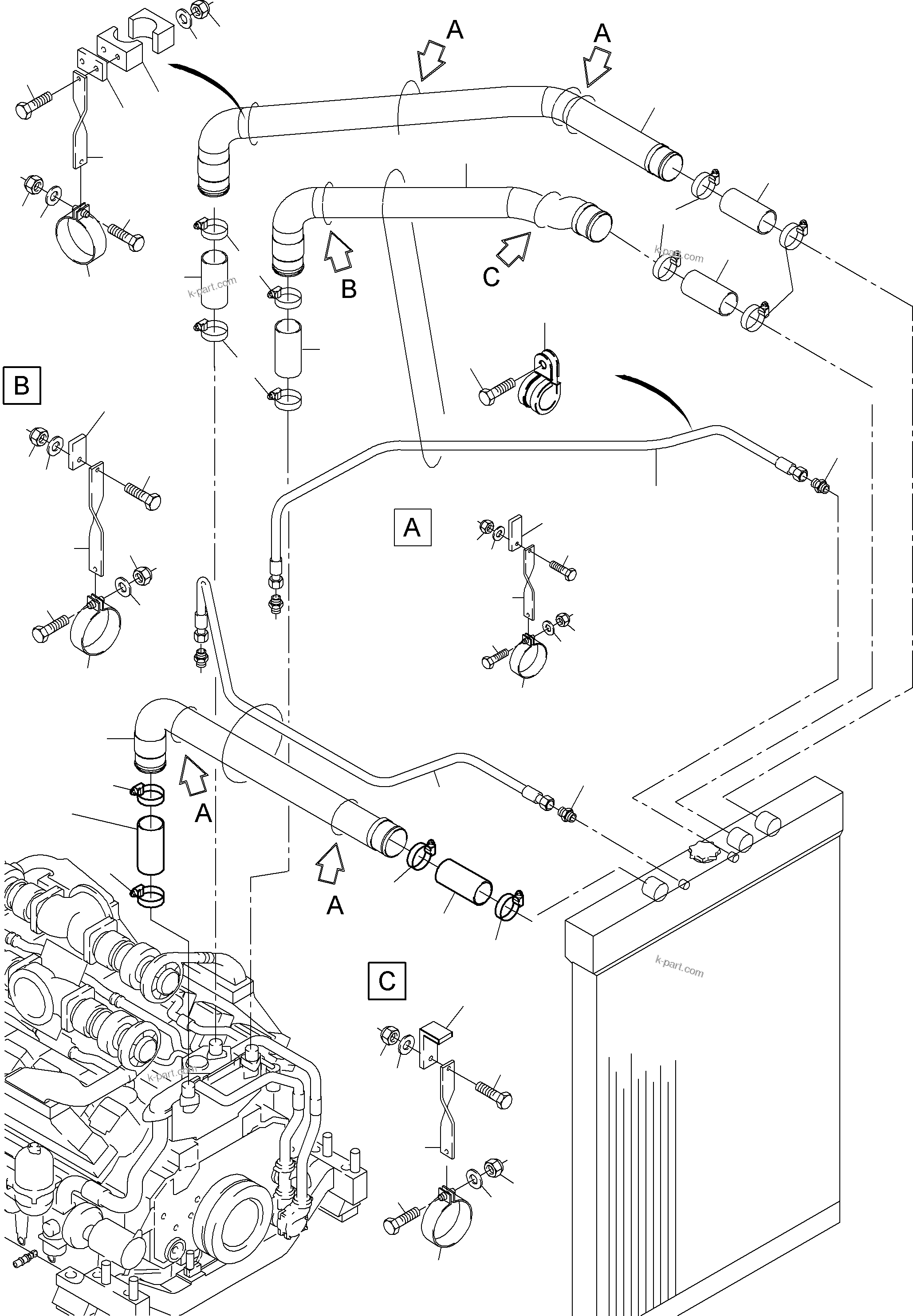 Komatsu parts book diagram for PC4000-6 S/N 08195: COOLANT WATER LINES