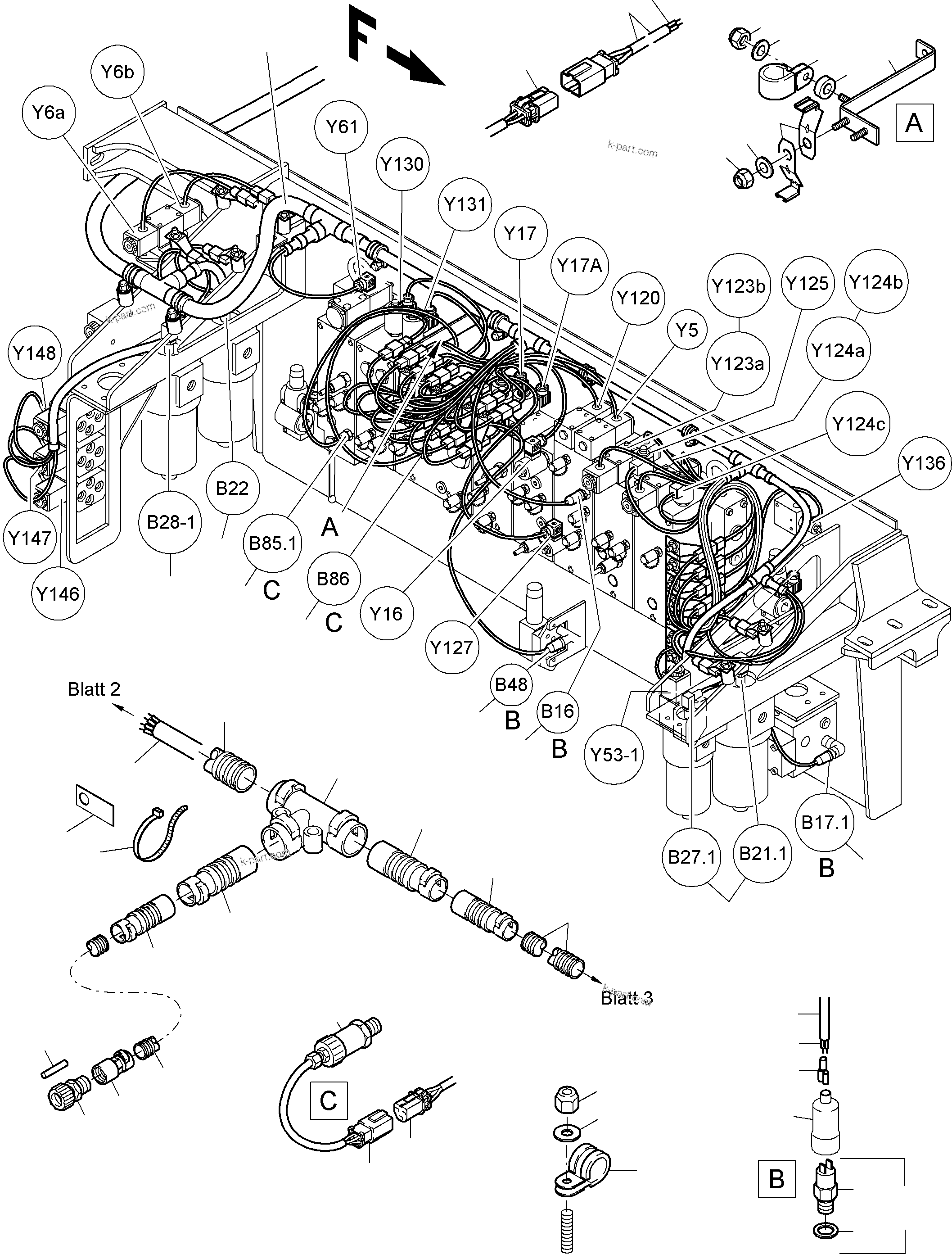 Komatsu parts book diagram for PC4000-6 S/N 08195: CABLES - CONTROL- AND FILTER PLATE