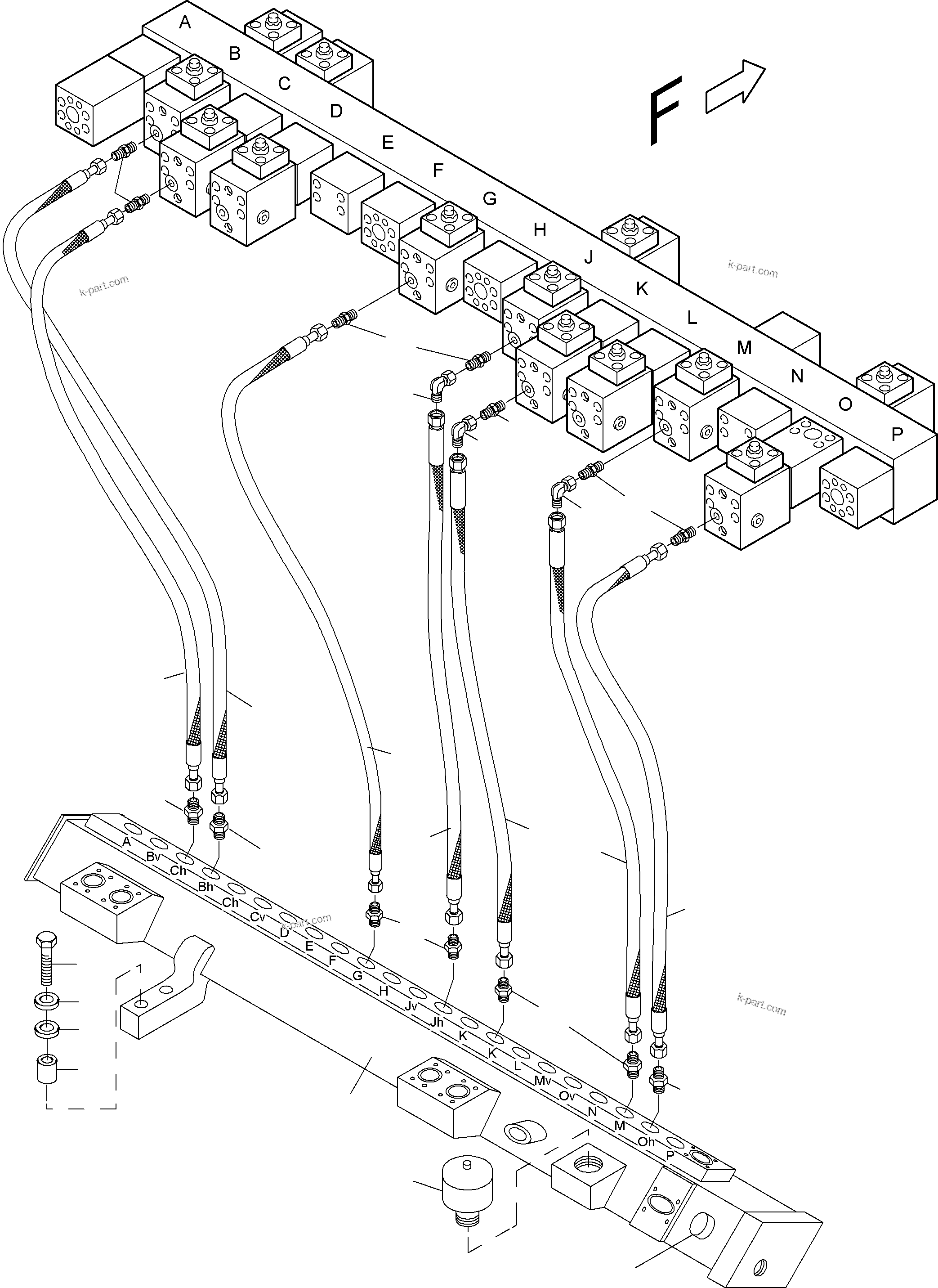 Komatsu parts book diagram for PC4000-6 S/N 08195: RETURN LINES - MAINFOLD