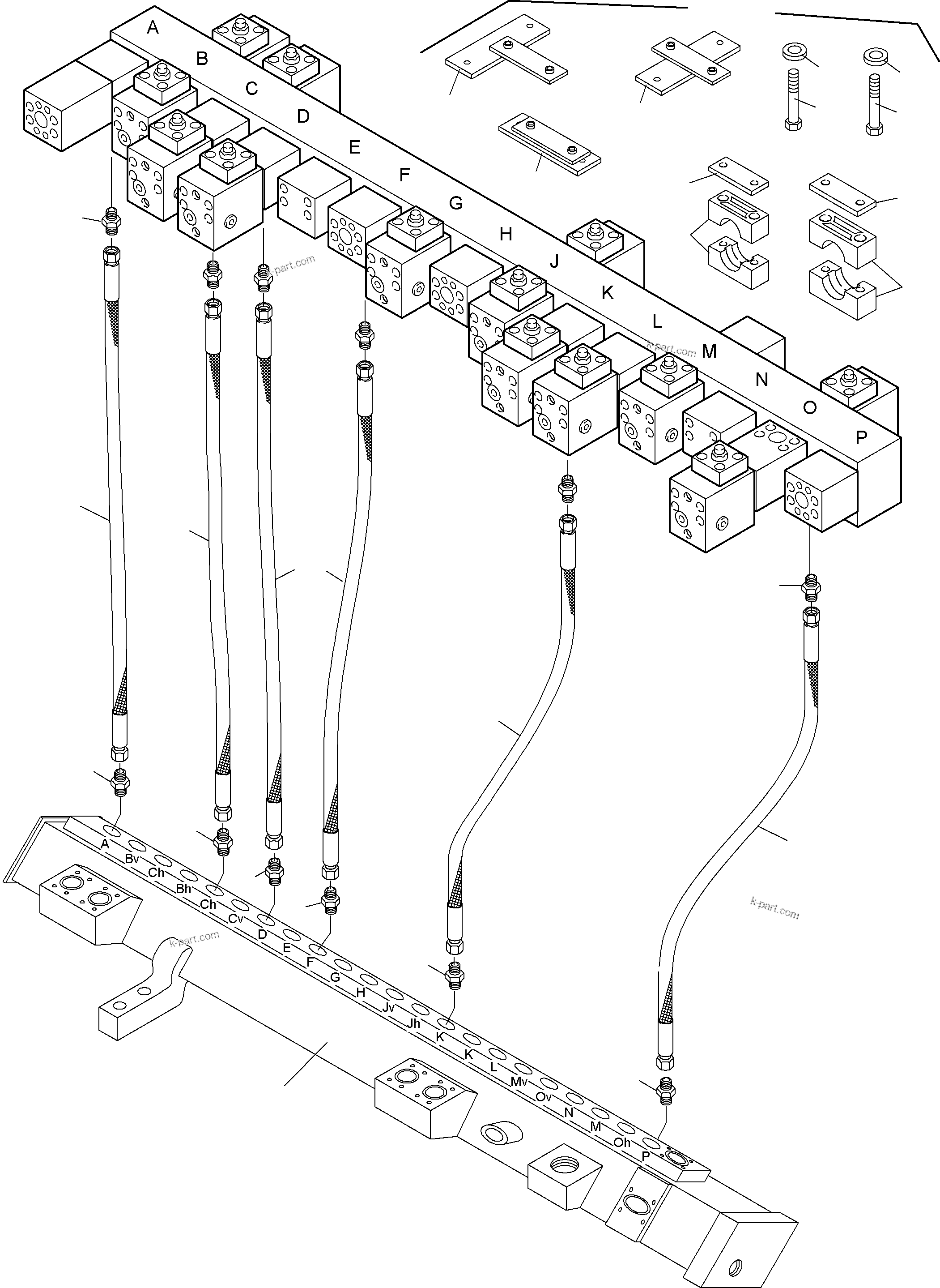 Komatsu parts book diagram for PC4000-6 S/N 08195: RETURN LINES - MAINFOLD