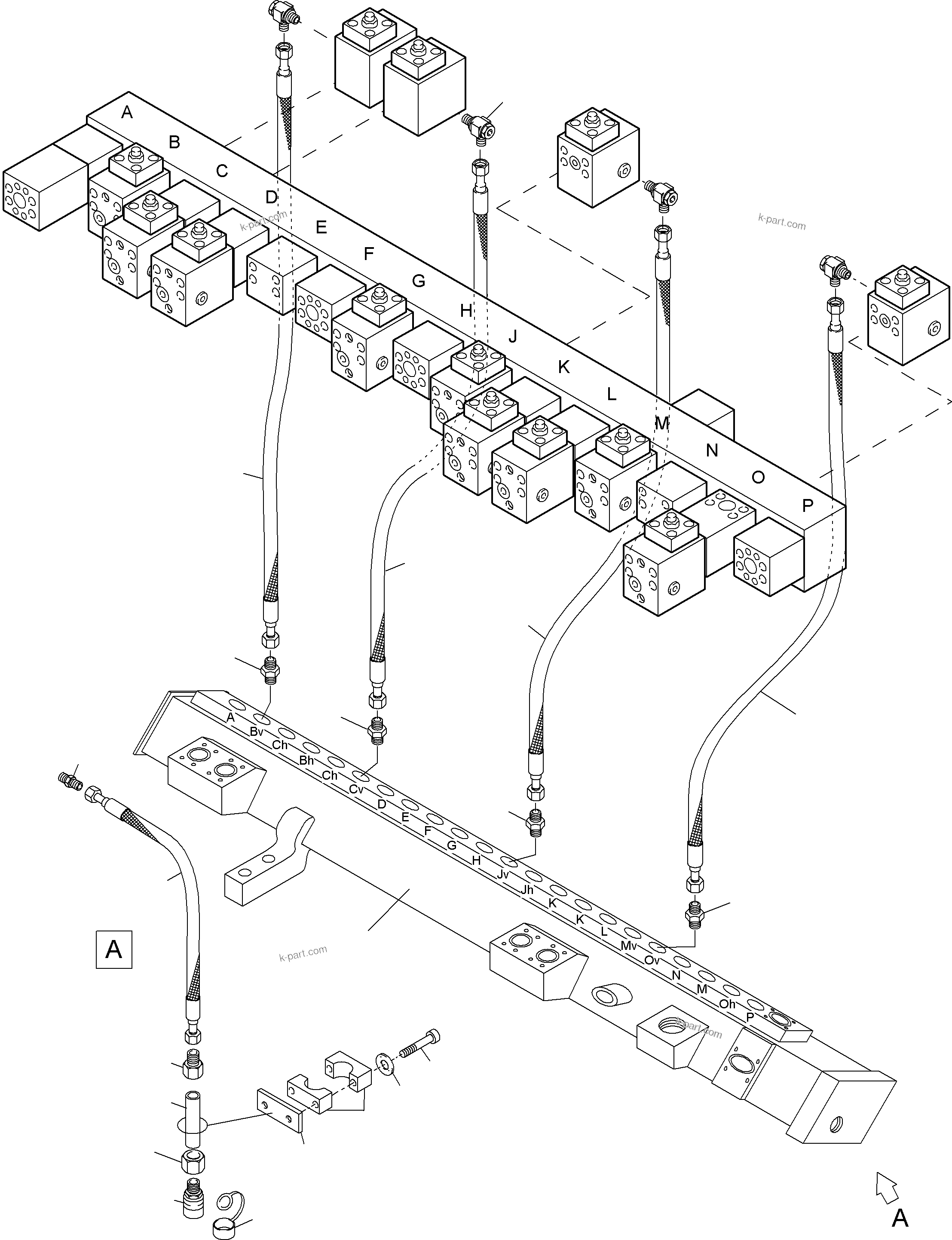 Komatsu parts book diagram for PC4000-6 S/N 08195: RETURN LINES - MAINFOLD