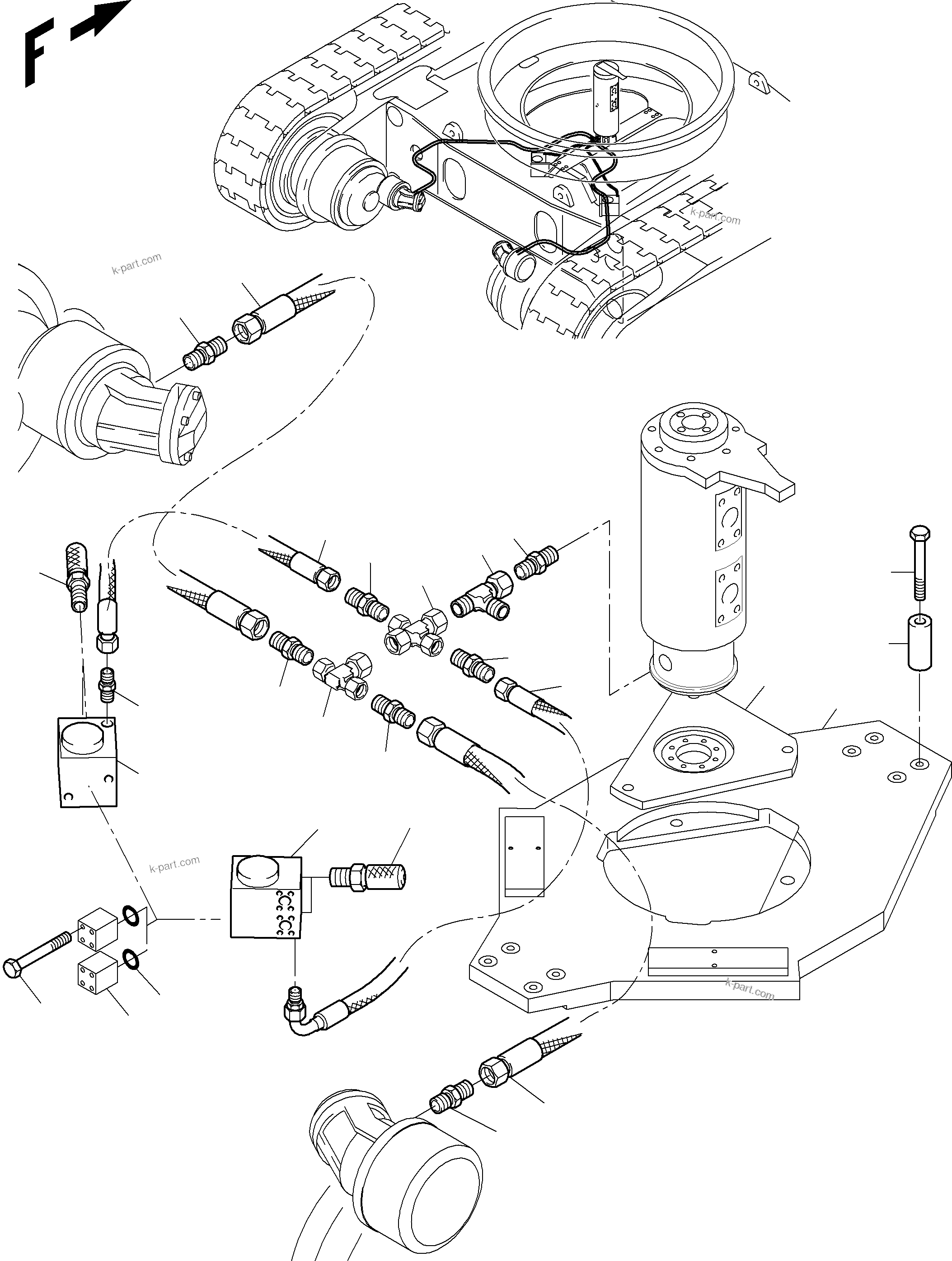 Komatsu parts book diagram for PC4000-6E S/N 08202: DRIVE MOTOR, BRAKE VALVE - LEAKAGE LINES