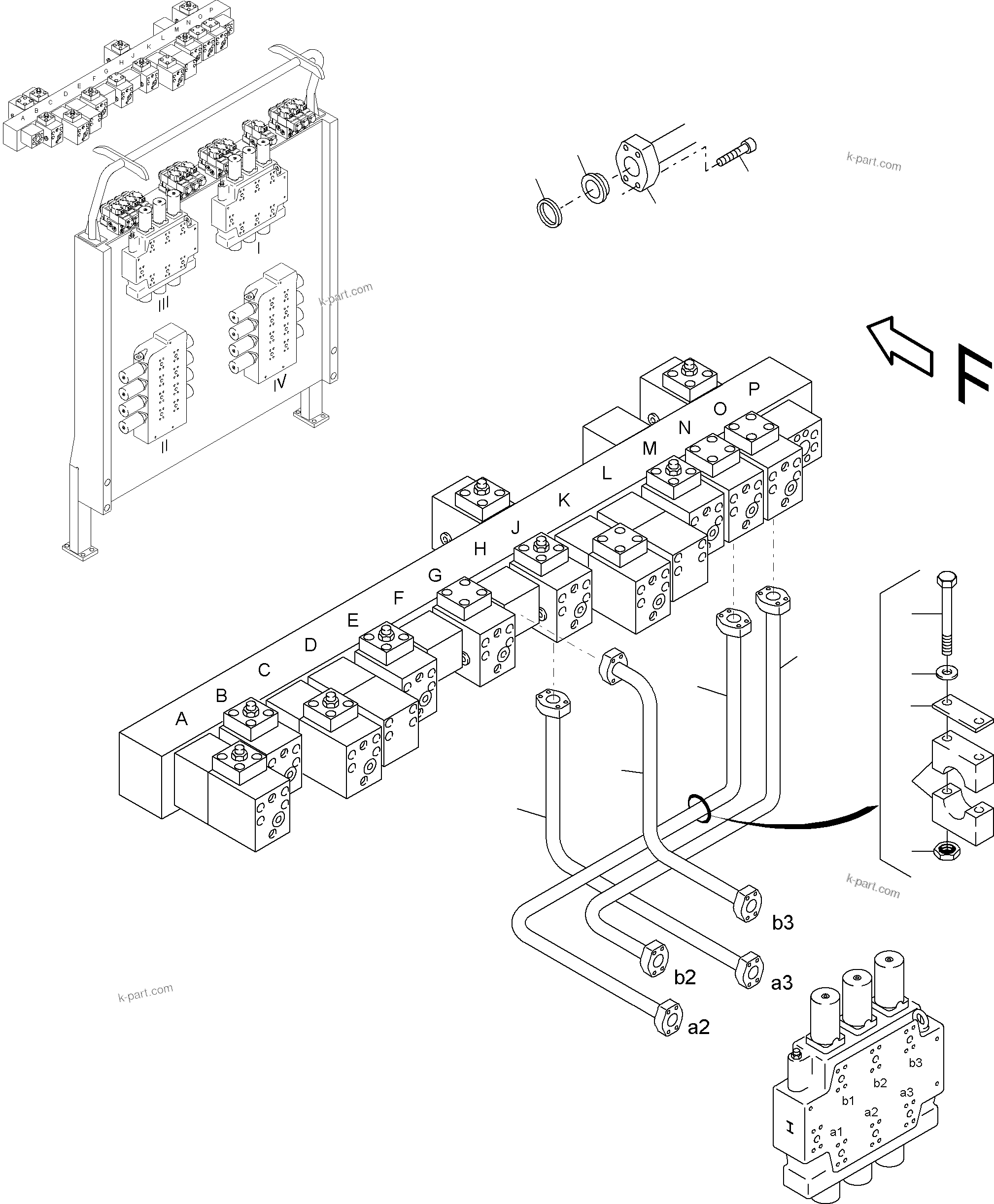 Komatsu parts book diagram for PC4000-6E S/N 08202: PRESSURE LINES CONTROL BLOCKS MAINFOLD