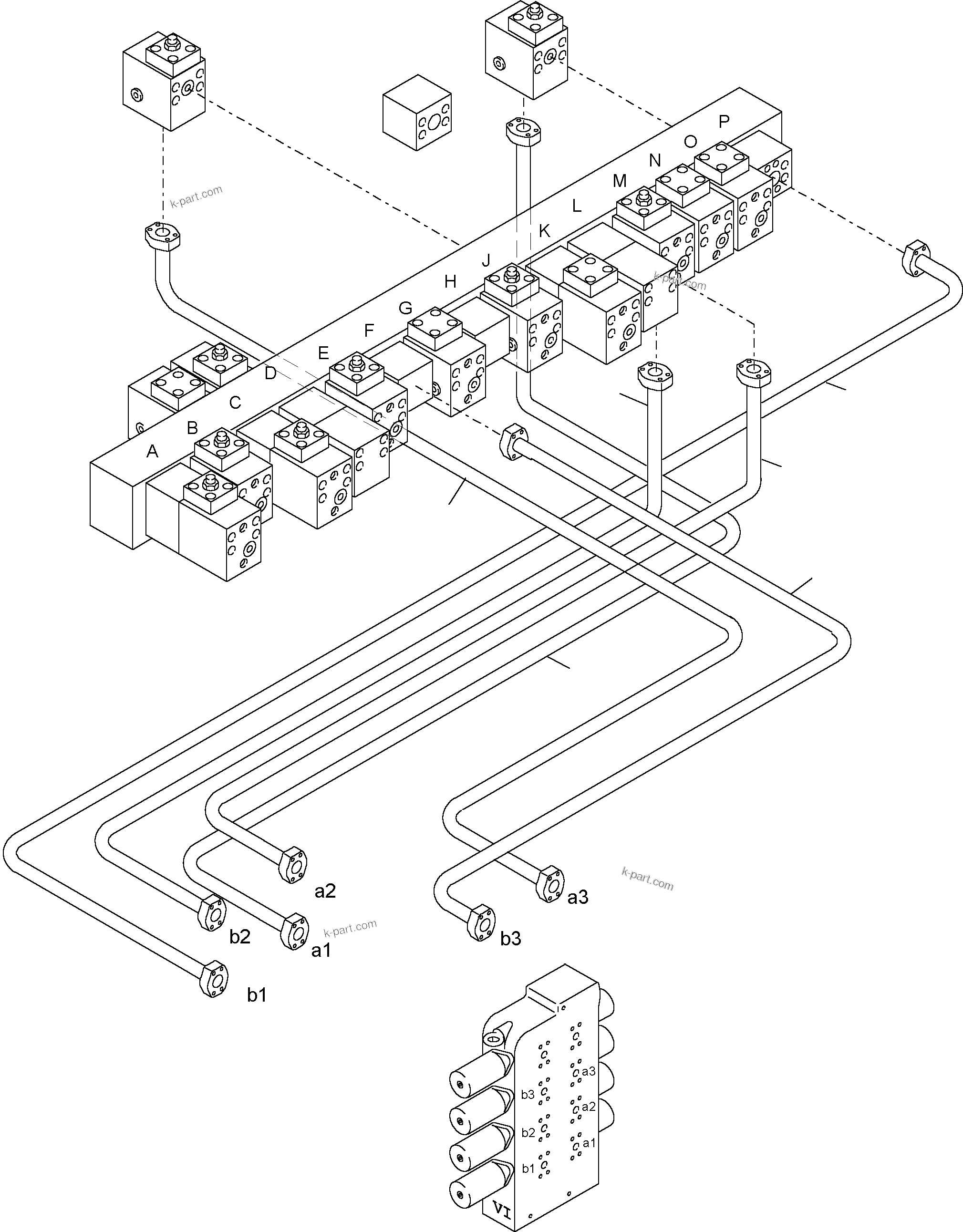 Komatsu parts book diagram for PC4000-6E S/N 08202: PRESSURE LINES CONTROL BLOCKS MAINFOLD