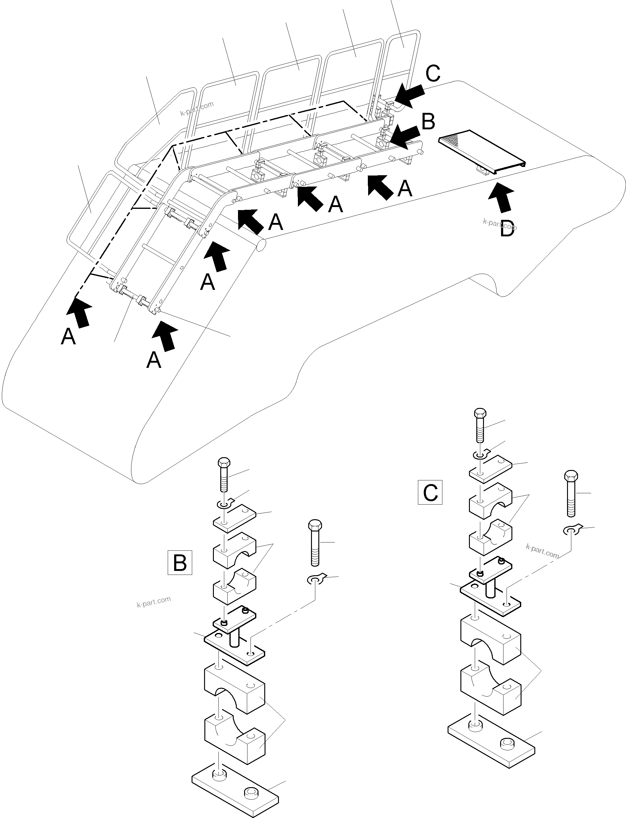 Komatsu parts book diagram for PC4000-6E S/N 08202: LADDER - BULLCLAM BUCKET BOOM 7,15M