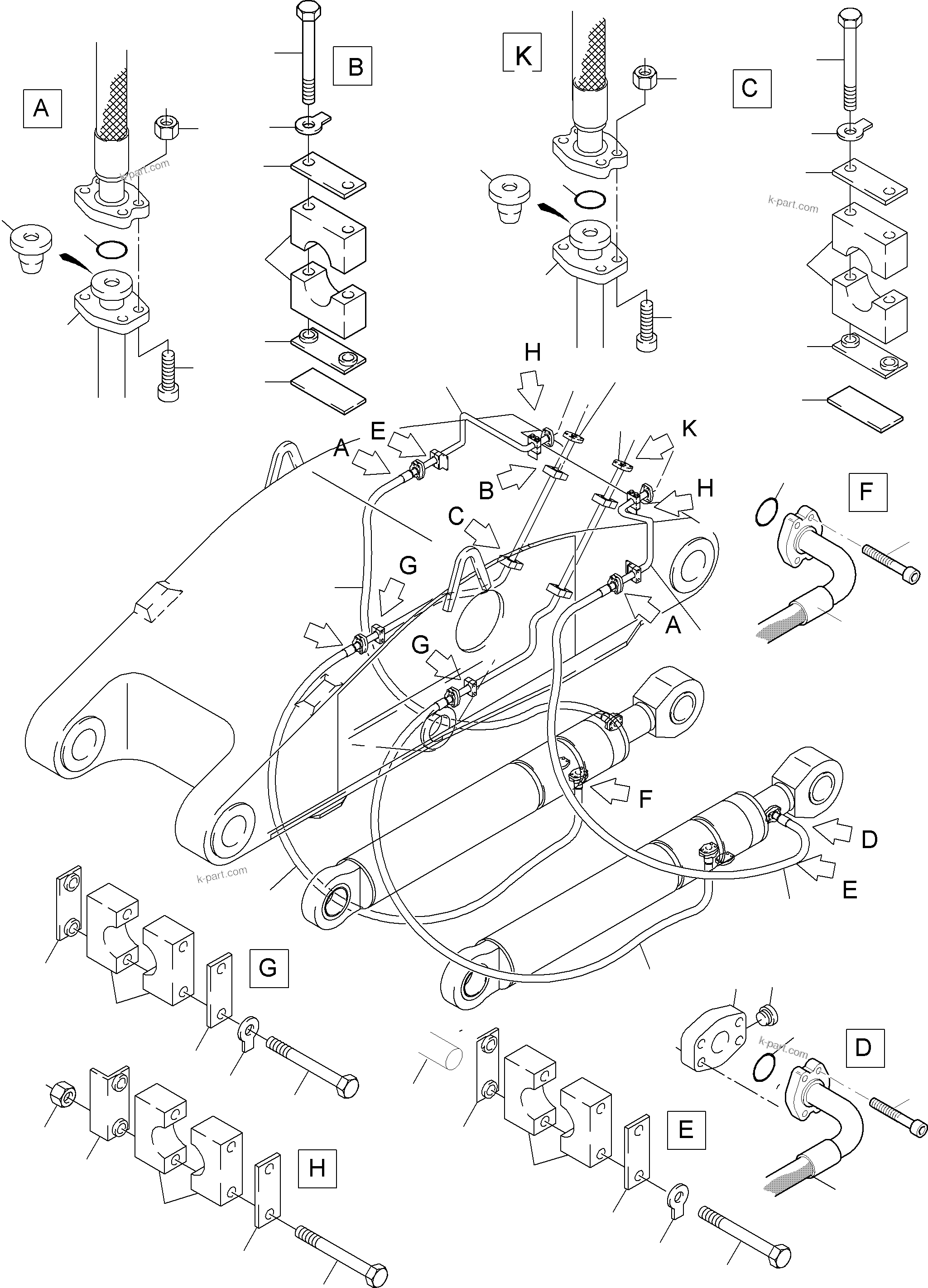 Komatsu parts book diagram for PC4000-6E S/N 08202: BULLCLAM BUCKET STICK 4,9 M