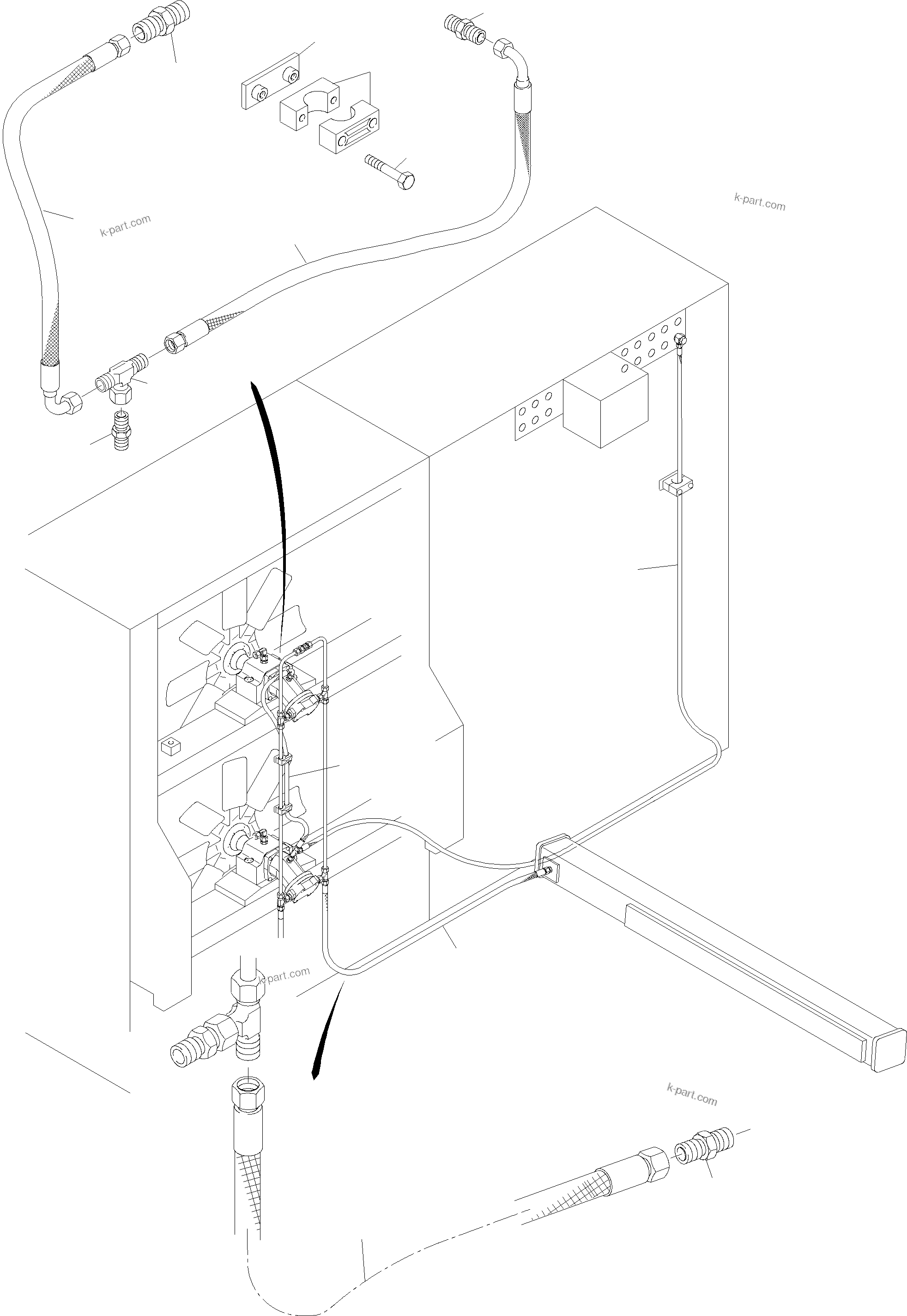 Komatsu parts book diagram for PC4000-6E S/N 08202: LINES - FAN MOTORS, FAN PUMP (OIL COOLER)