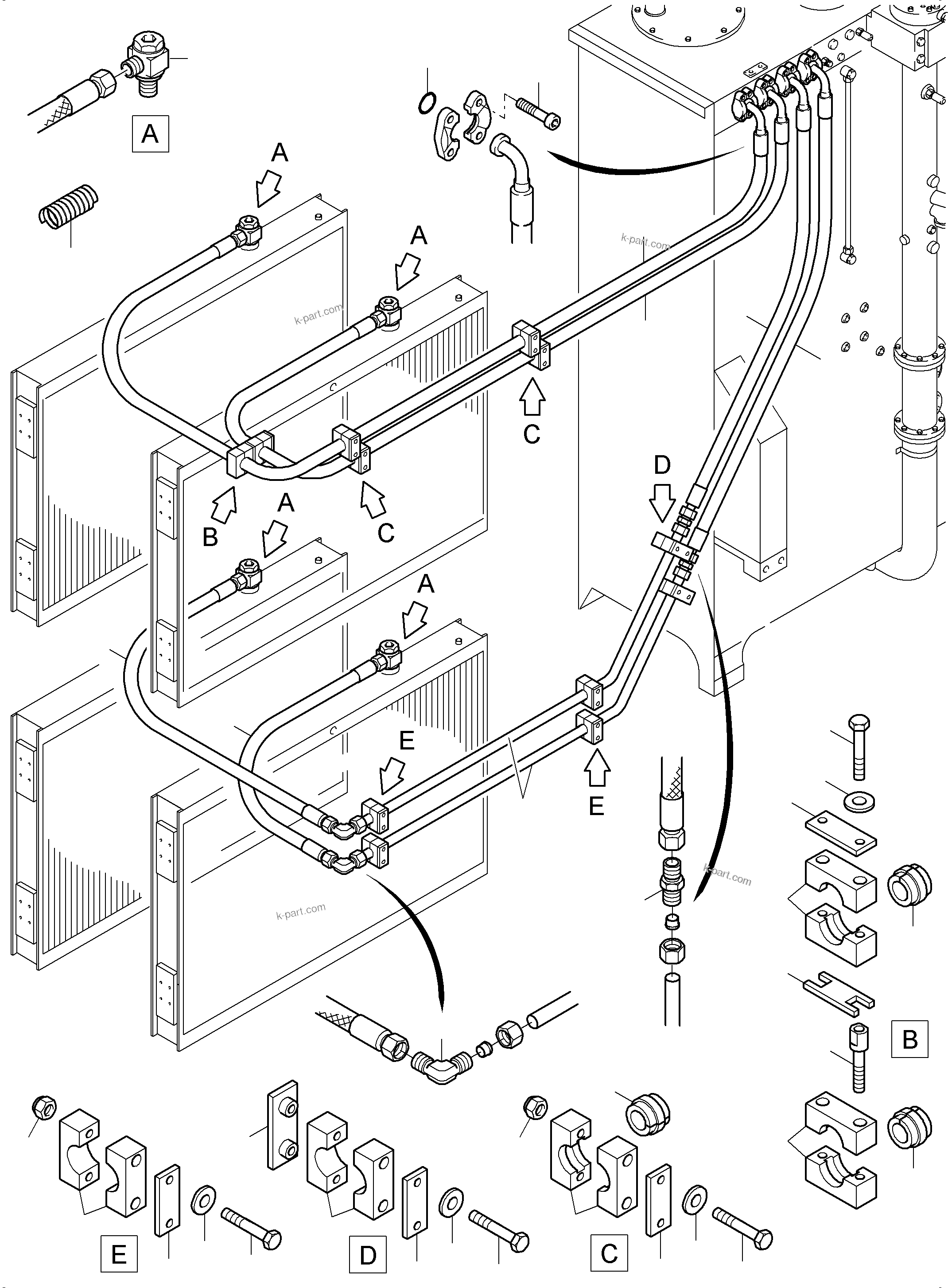 Komatsu parts book diagram for PC4000-6E S/N 08202: OIL COOLER - HOSE ASSY.