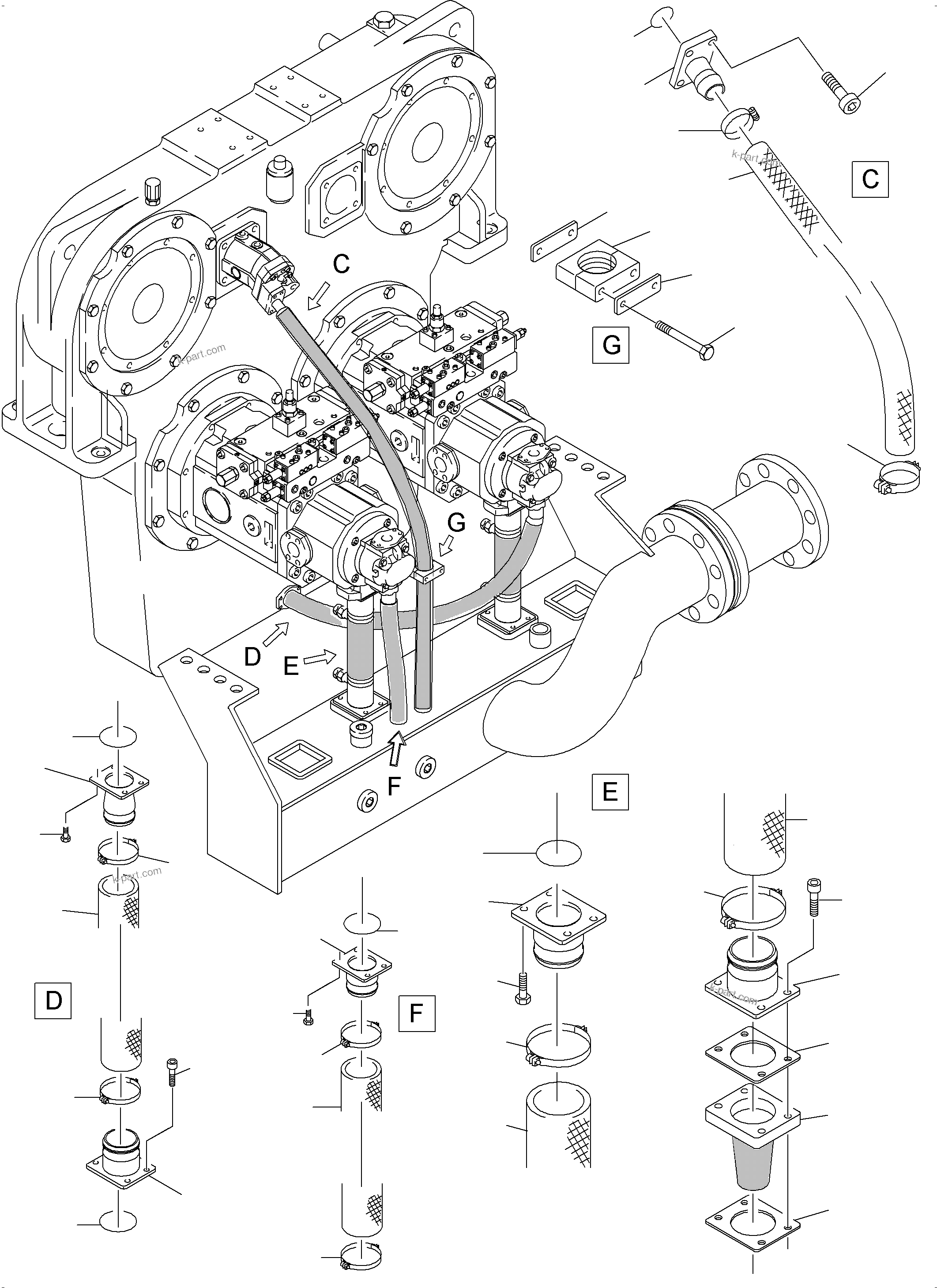 Komatsu parts book diagram for PC4000-6E S/N 08202: MAIN PUMPS SUCTION LINES